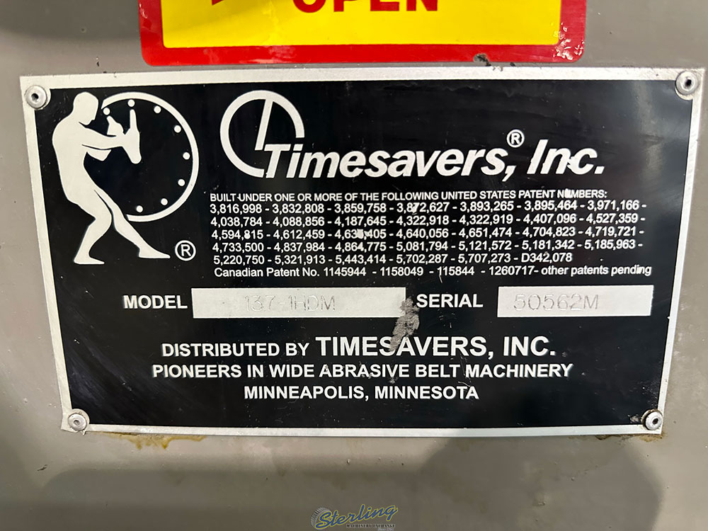 TIMESAVERS DRY BELT GRINDER SANDER MODEL 137 1HDM SINGLE HEAD 36inch BELT S N 50562M-38