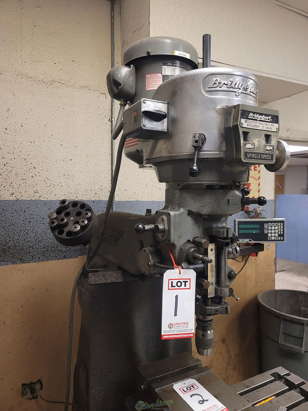 BRIDGEPORT-BRIDGEPORT VERTICAL MILL, ACU-RITE DRO, S/N BR260650, J-HEAD S/N J286371-1