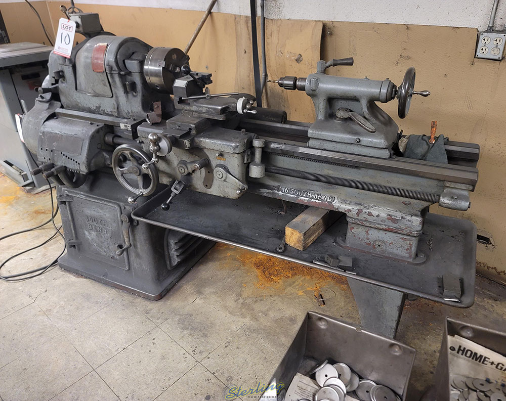 SOUTH BEND 16" LATHE, 7-1/2" 3-JAW CHUCK, TAILSTOCK, NIX QUICK-CHANGE TOOL POST-10