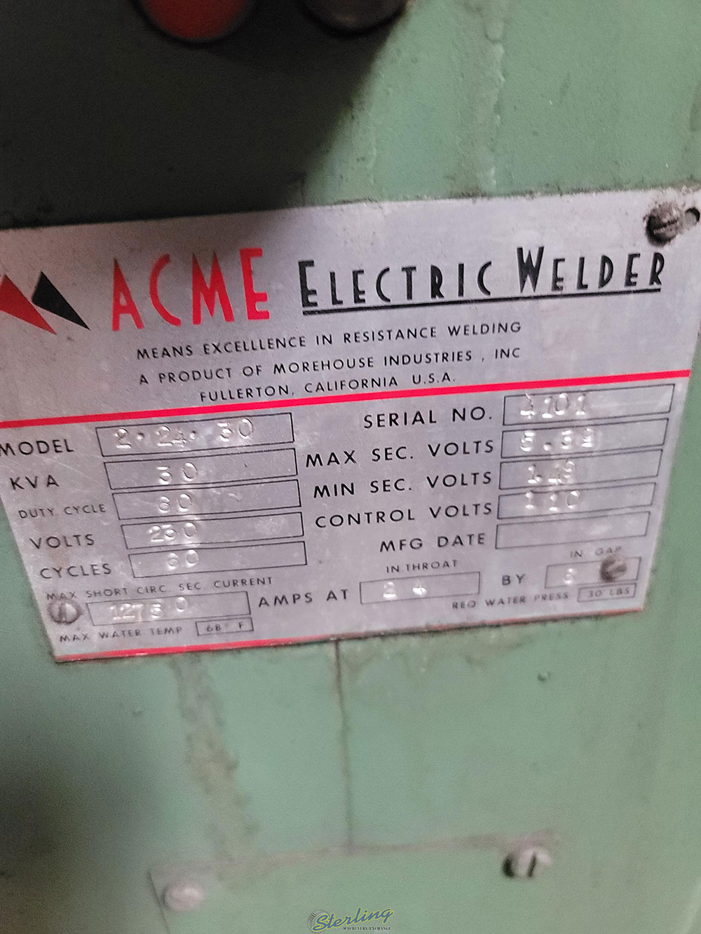 Acme-ACME 30 KVA SPOT WELDER, MODEL 2-24-30, S/N 4101-25