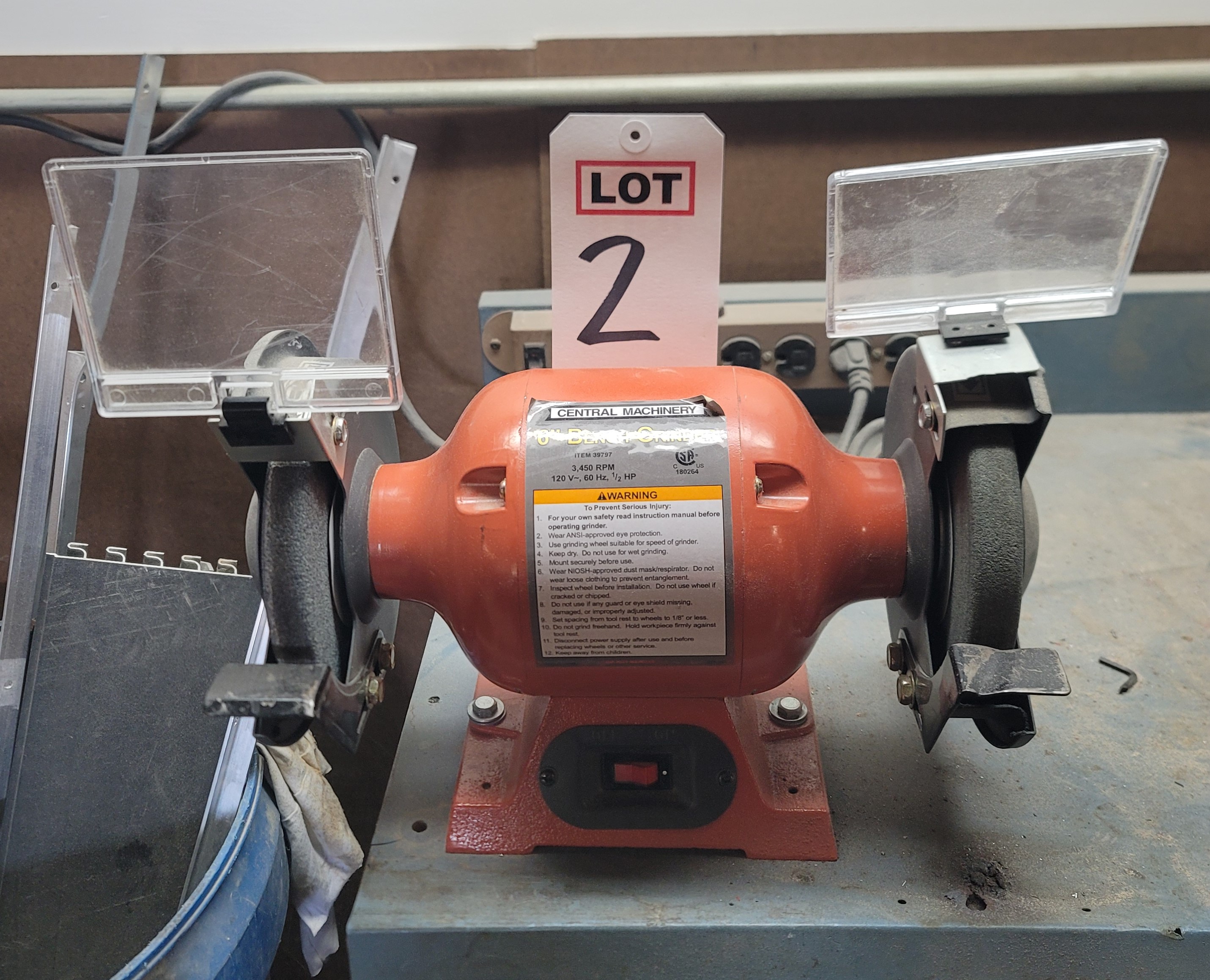 CENTRAL MACHINERY 6" BENCH GRINDER, ITEM 39797, 3,450 RPM, 1/2 HP-2
