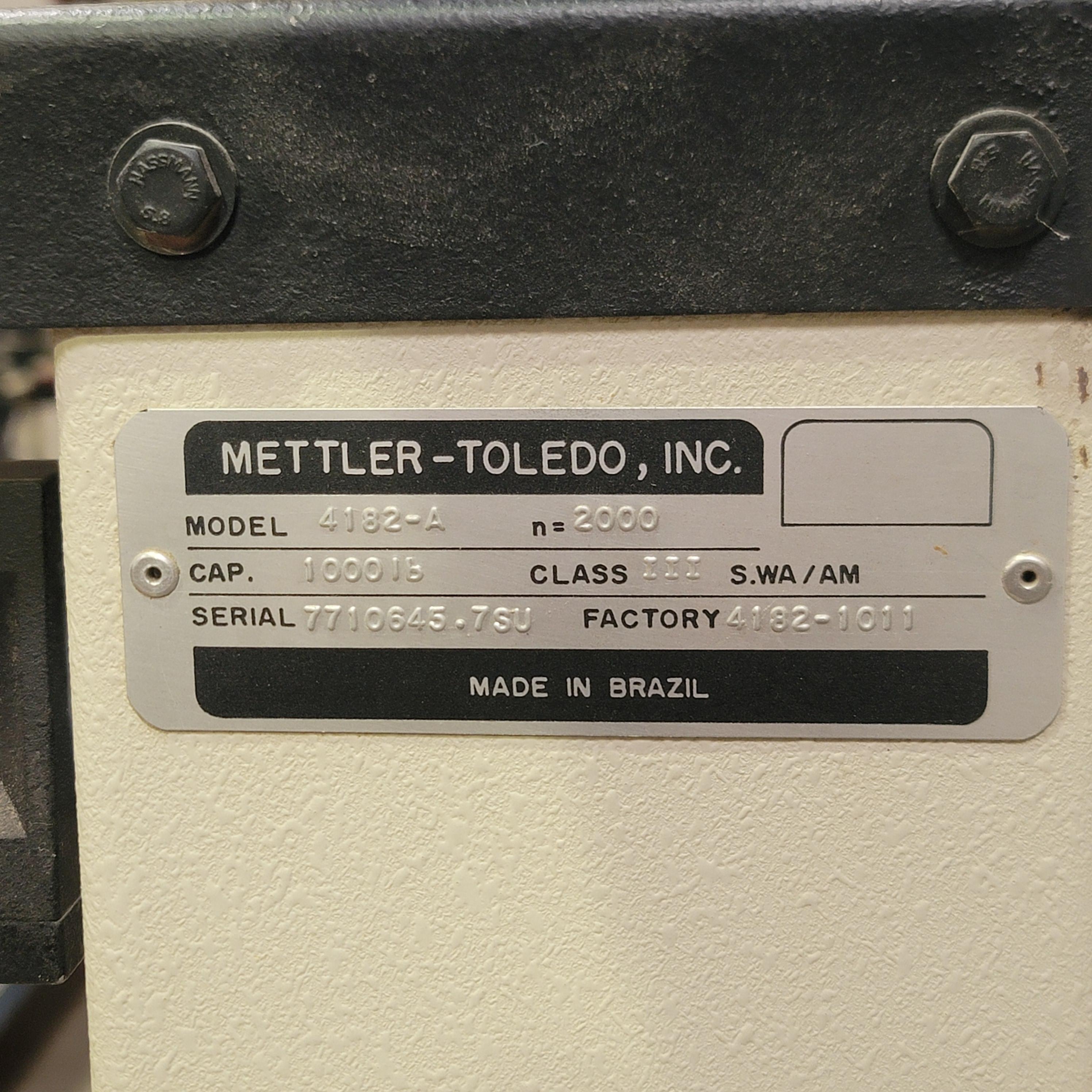 METTLER-TOLEDO PORTABLE BEAM SCALE, MODEL 4182-A, 1,000 LB CAPACITY, 19" X 28" PLATFORM, S/N 7710645.7SU-16