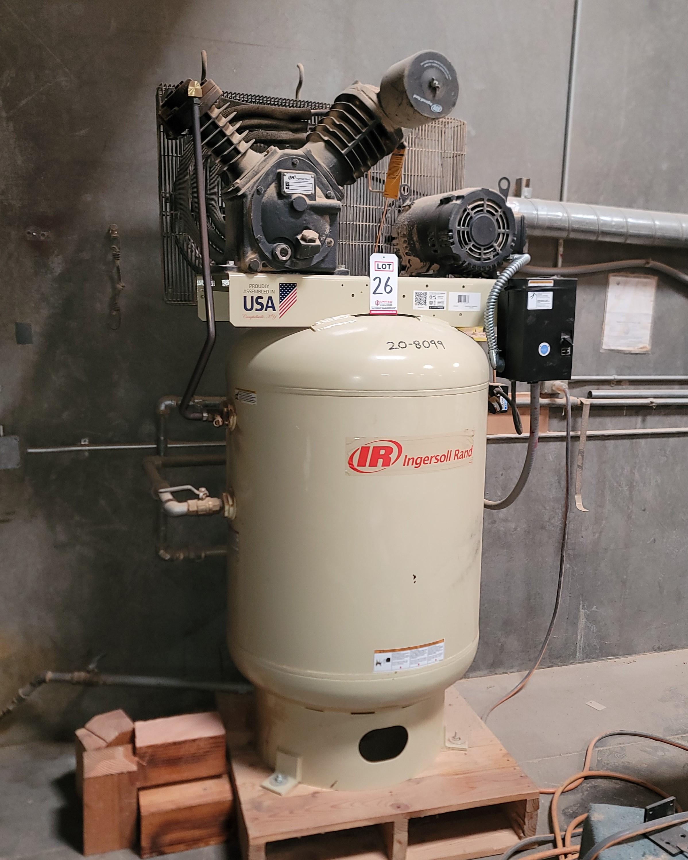 INGERSOLL RAND 2-STAGE AIR COMPRESSOR, MODEL 2545K10V-5, 10 HP, 230V, 3-PHASE, 120-GALLON TANK, 175 PSI MAX PRESSURE, S/N CBV482462-26