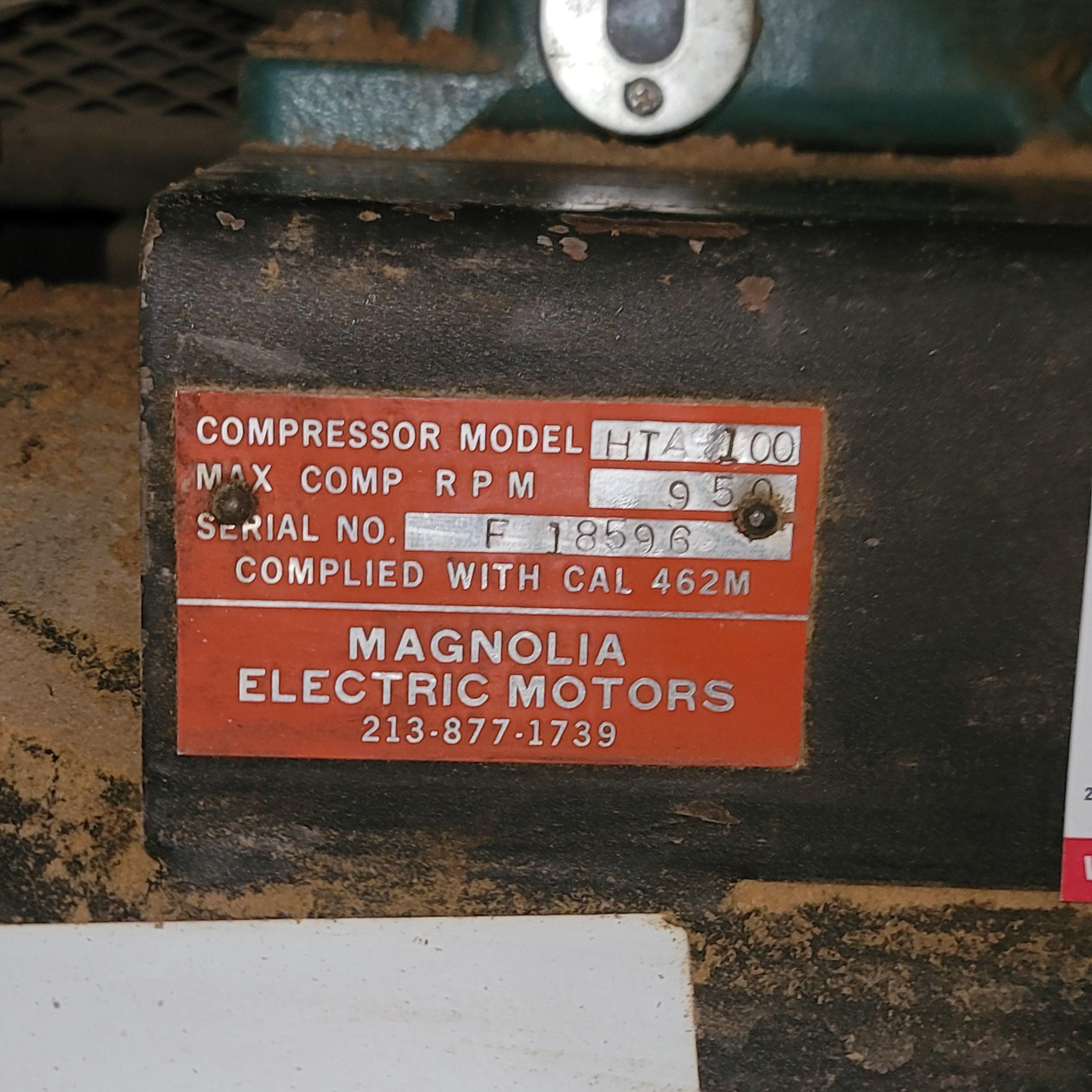 MAGNOLIA AIR COMPRESSOR, MODEL HTA100, 10 HP, 120-GALLON TANK, S/N F18596-27