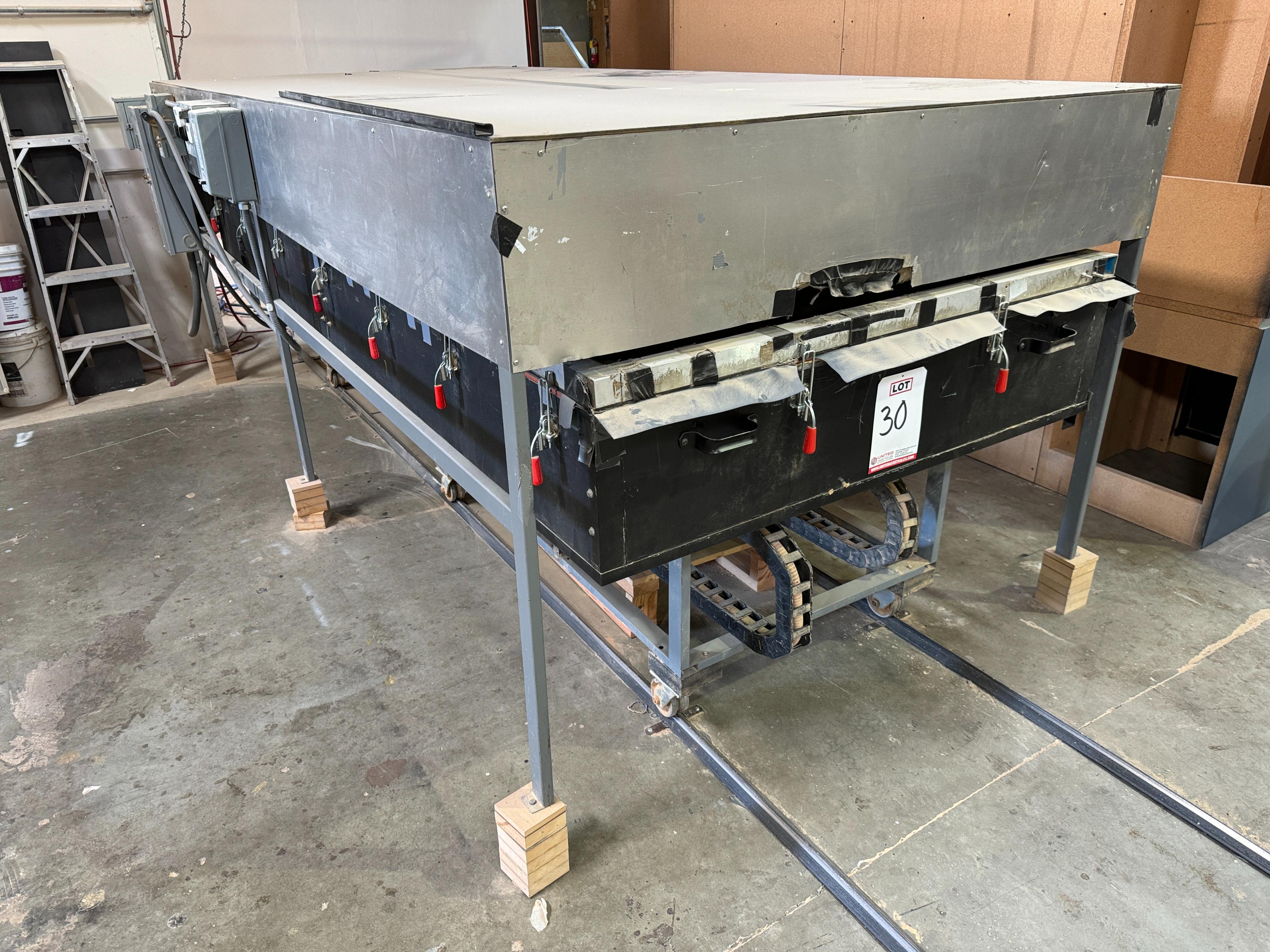 CUSTOM MADE THERMOFORMER VACUUM PRESS, 52" X 127" AIR TABLE, TRACK-30