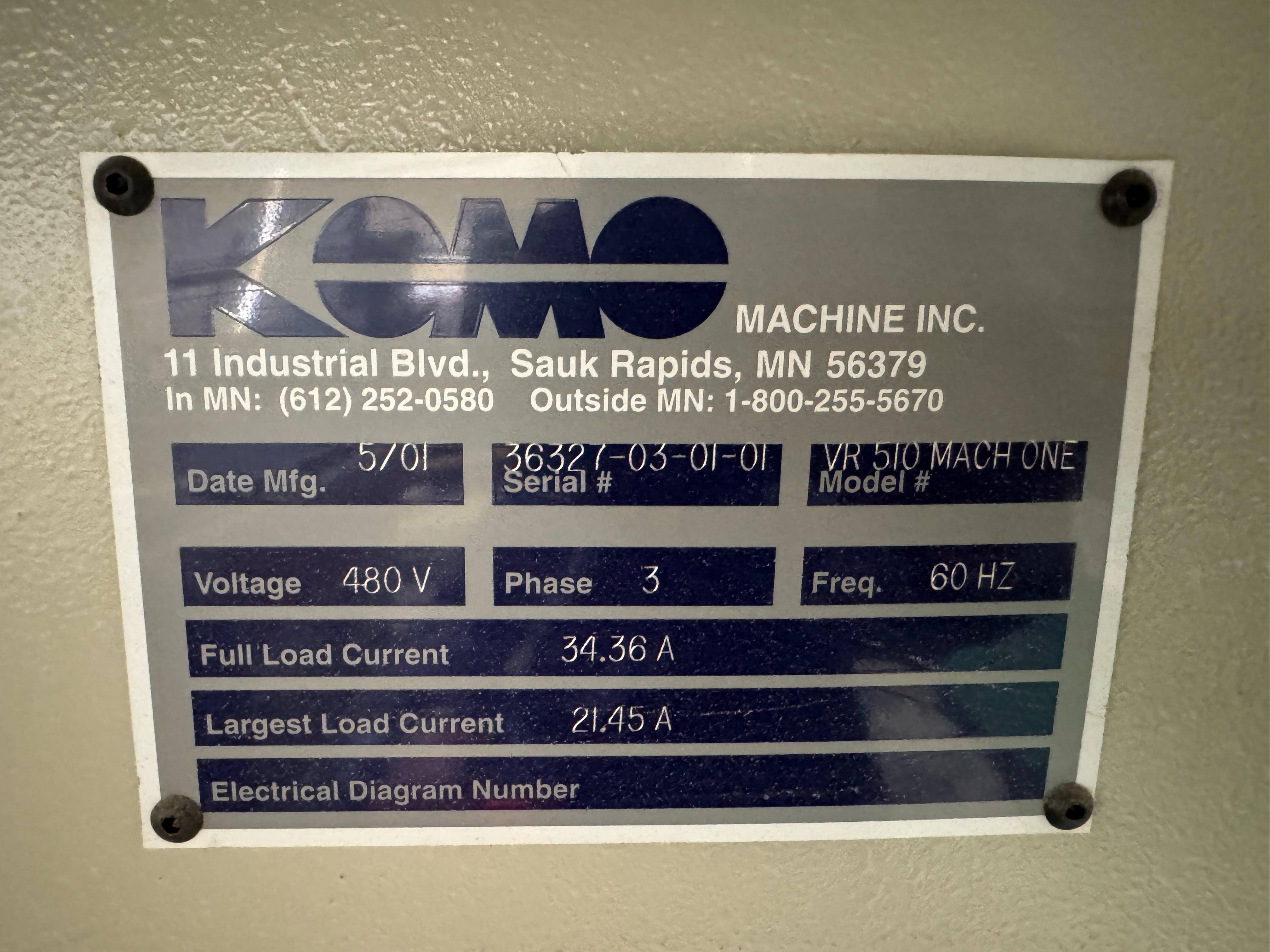 2001 KOMO CNC ROUTER, MODEL VR 510 MACH ONE, GE FANUC SERIES 210i-M CONTROL, 5' X 10' VACUUM TABLE, 8-STATION TOOL CHANGER, S/N 36327-03-01-01-33