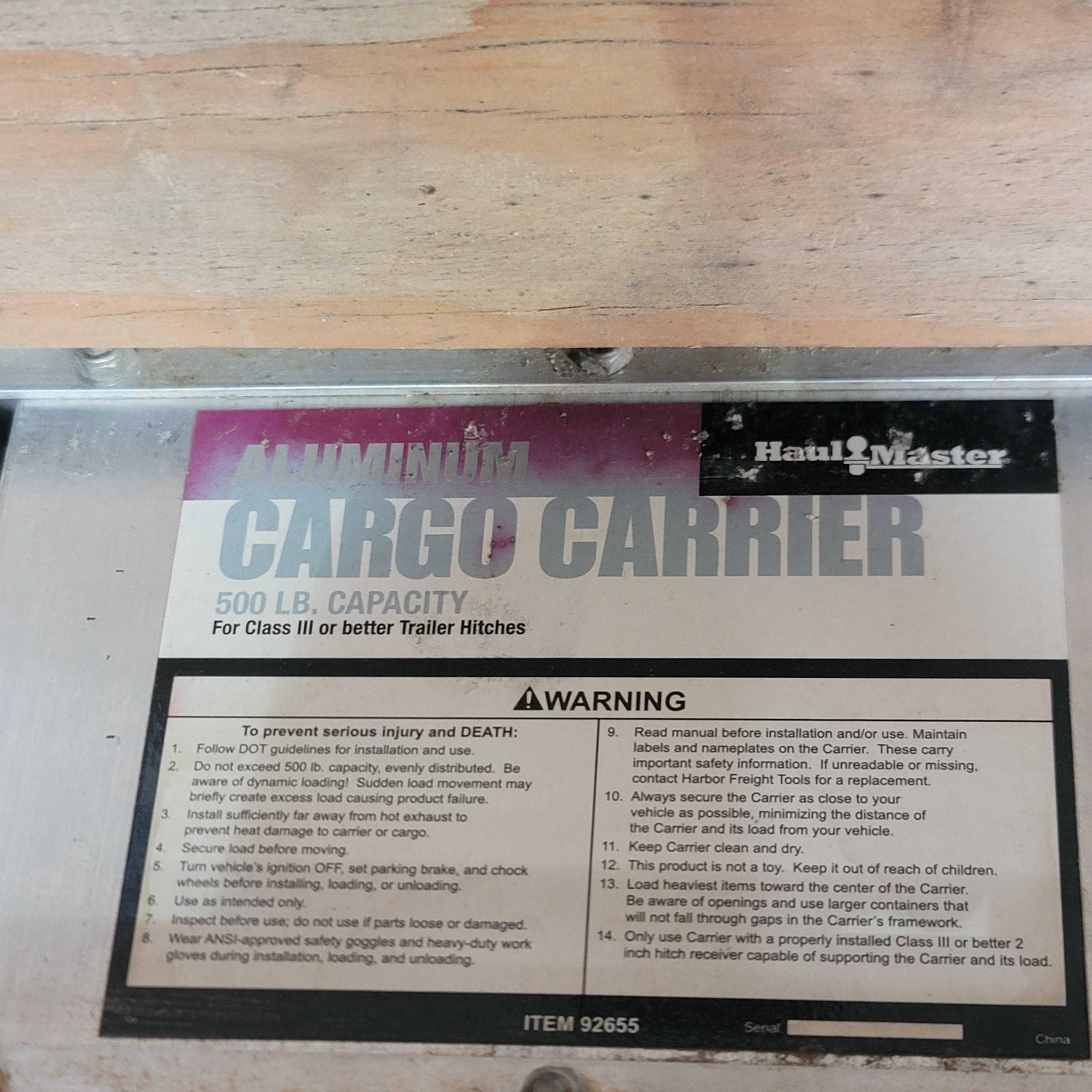 HAUL MASTER ALUMINUM CARGO CARRIER, 500 LB CAPACITY, FOR TRAILER HITCHES, 47-1/2" X 20-1/2" CARGO AREA-40