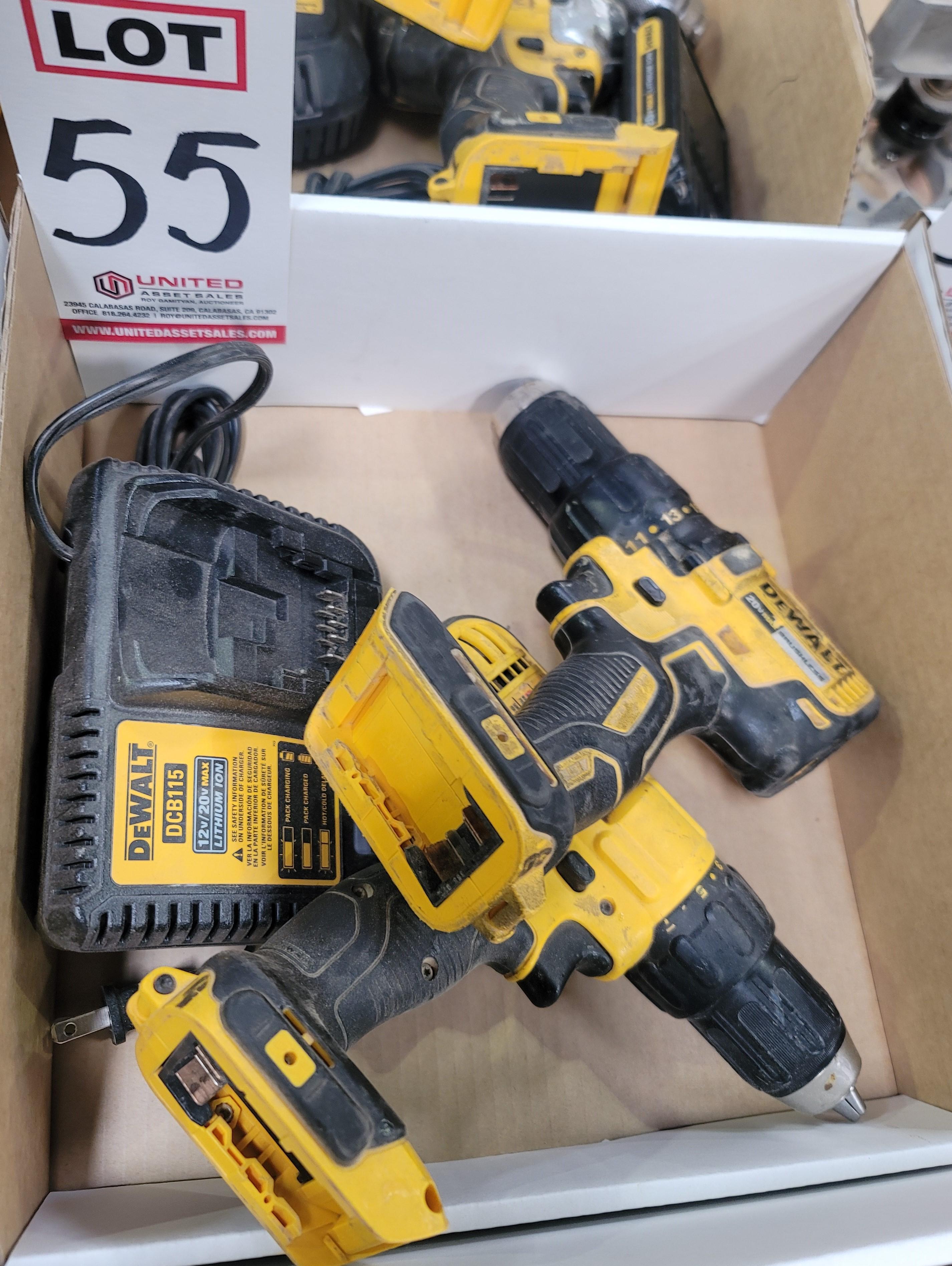LOT - DEWALT CORDLESS TOOLS, CHARGER, NO BATTERIES-55