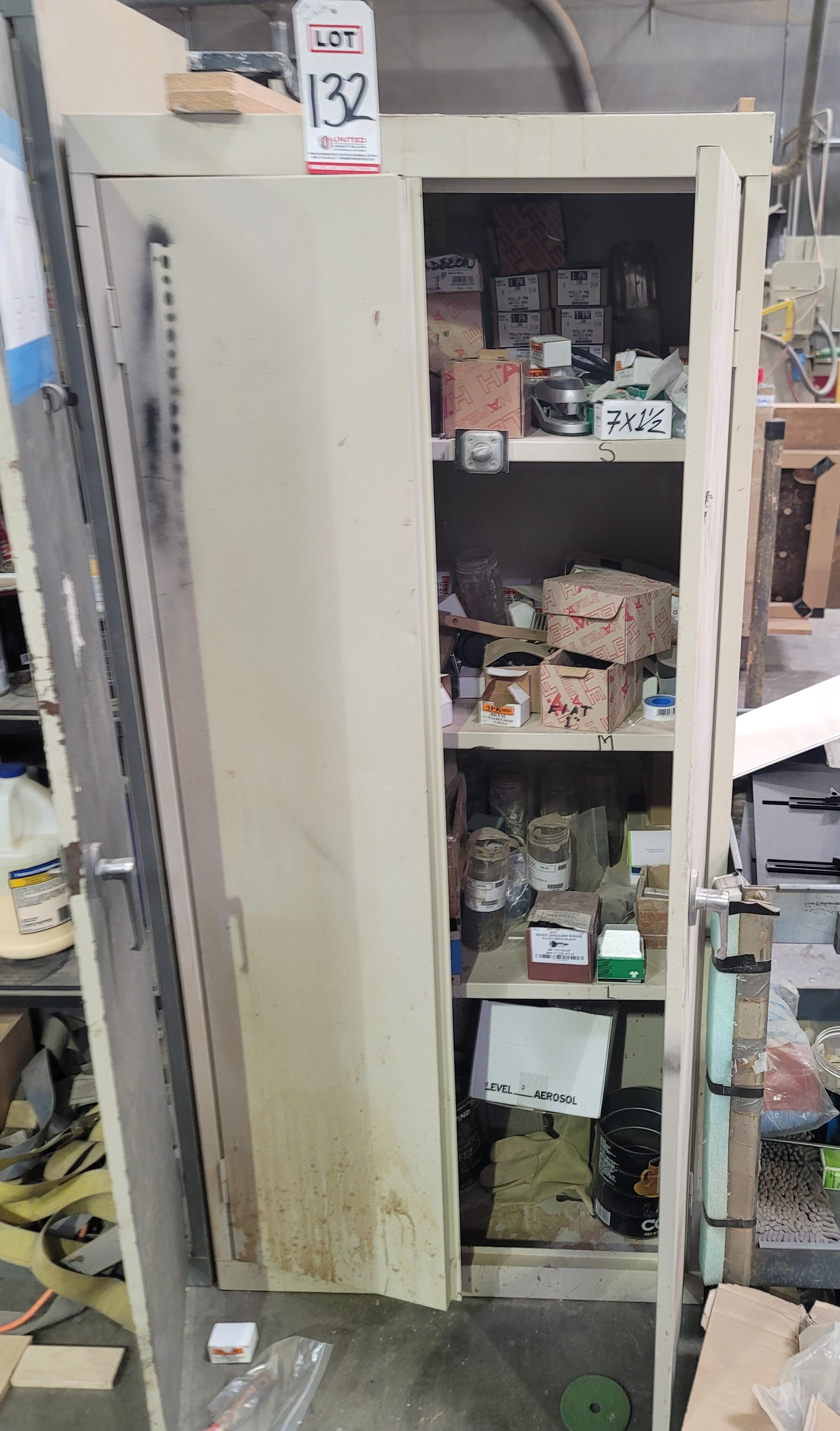 2-DOOR STORAGE CABINET, W/ CONTENTS: MISC. HARDWARE-132