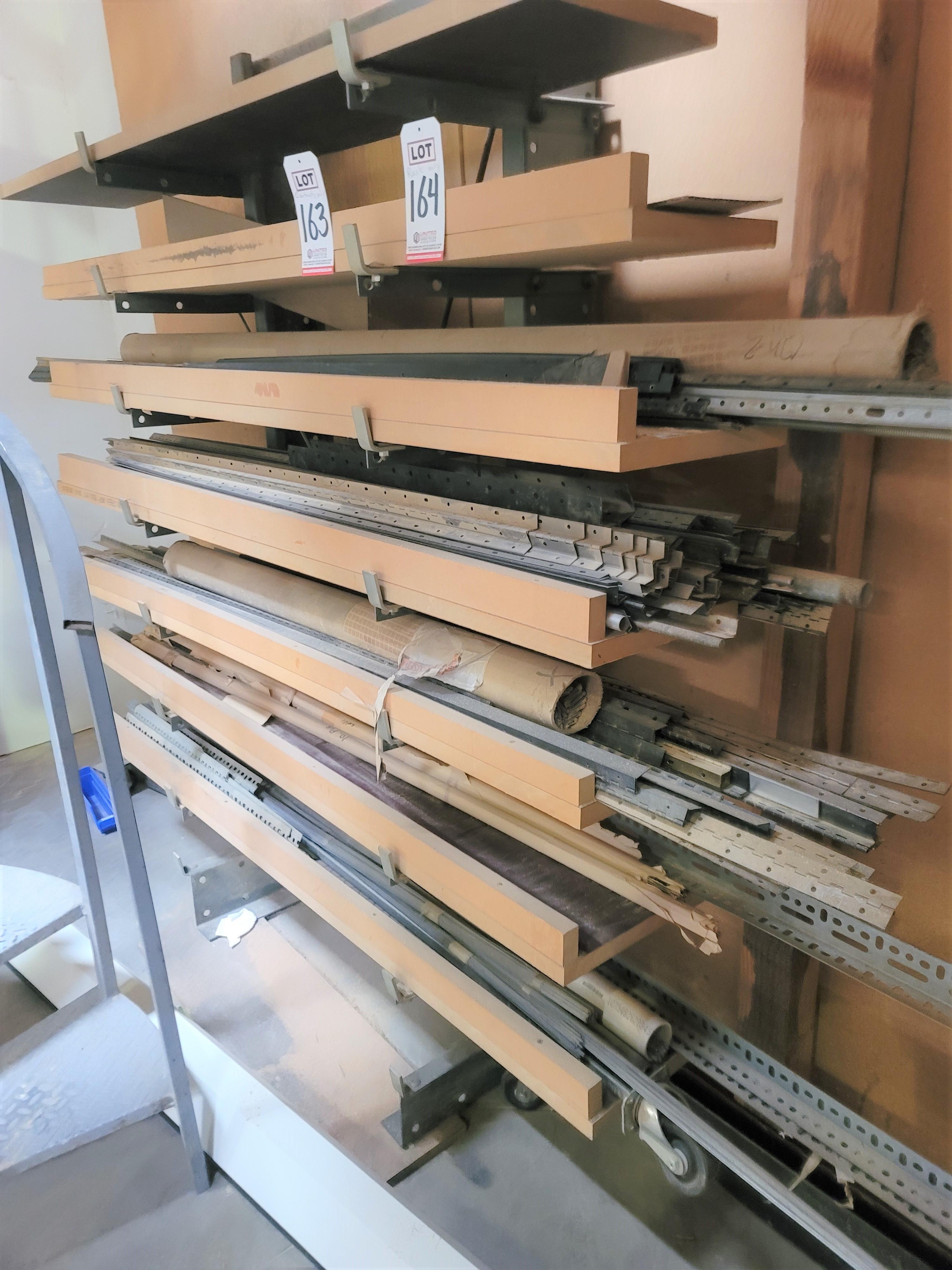 LOT - CONTENTS ONLY OF MATERIAL RACK, TO INCLUDE: PIANO HINGE UP TO 8'-163