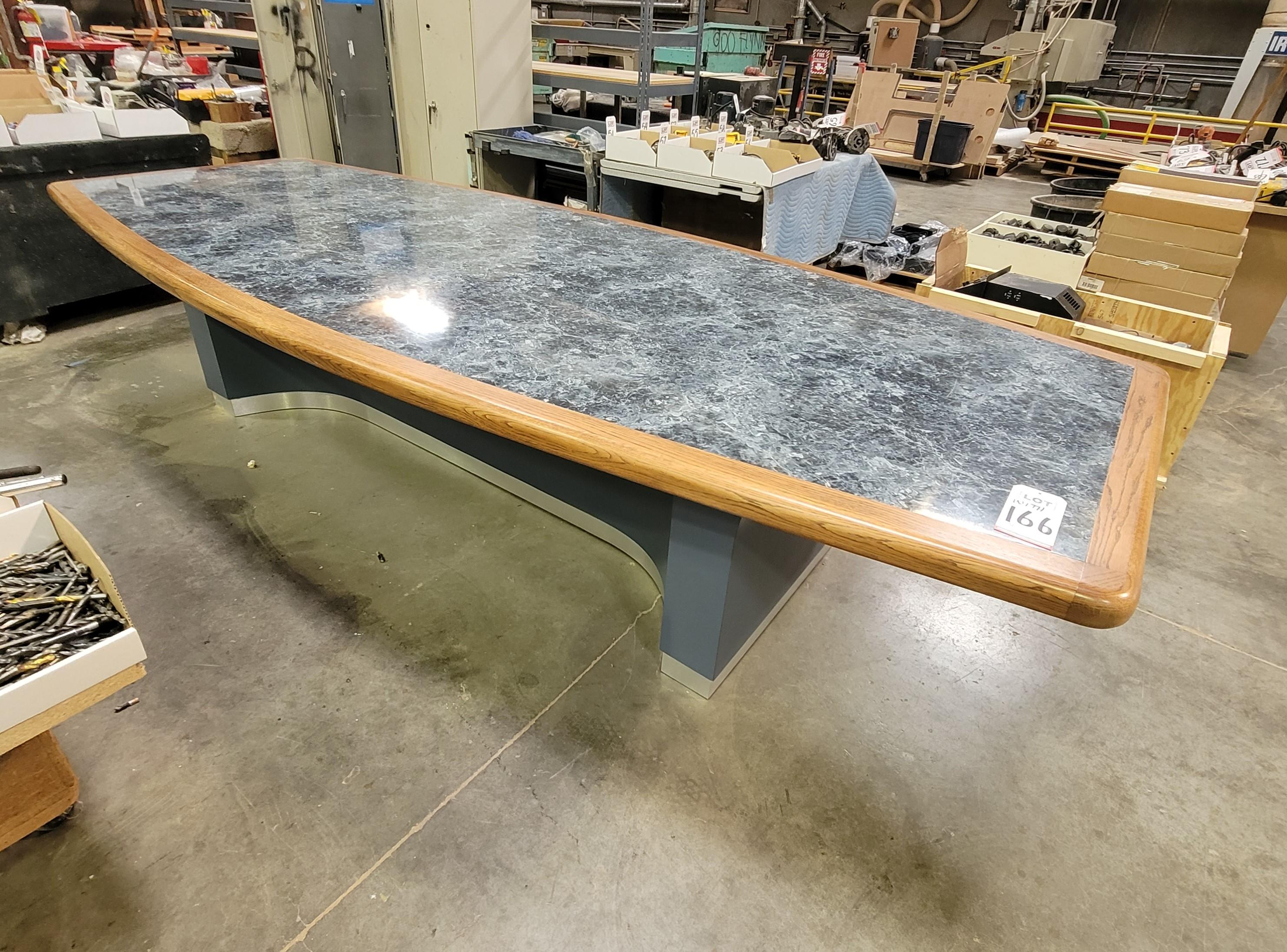 LOT - CONFERENCE TABLE, VIDEO CABINET, END TABLES, SPEAKERS, COLOR: BLUE BRUSHED & ALUMINUM-166