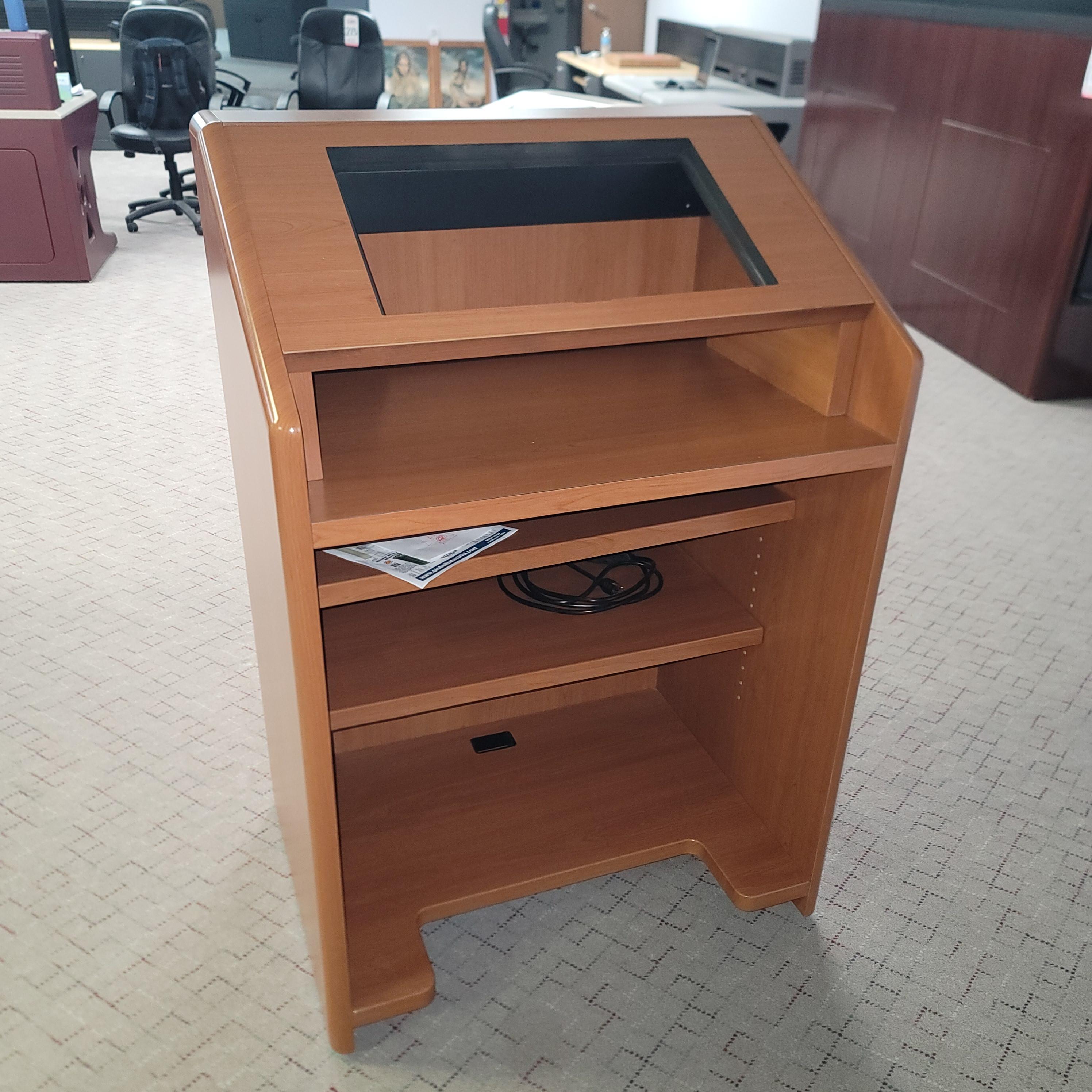 FREESTANDING MOBILE PODIUM W/ CUSTOM LOGO, COLOR: CHERRY-171