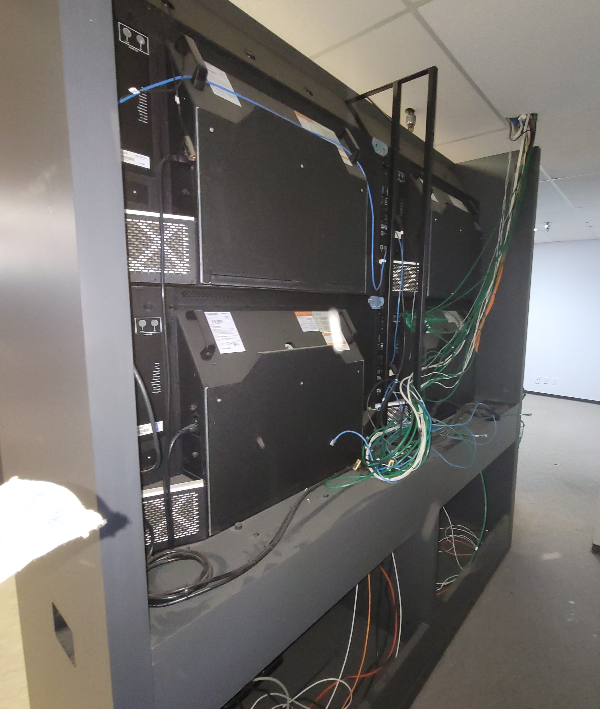 VIDEO WALL CABINET W/ (4) HIGH RESOLUTION 50" CLARITY VIDEO CUBES, SPEAKERS, COLOR: WROUGHT IRON-175