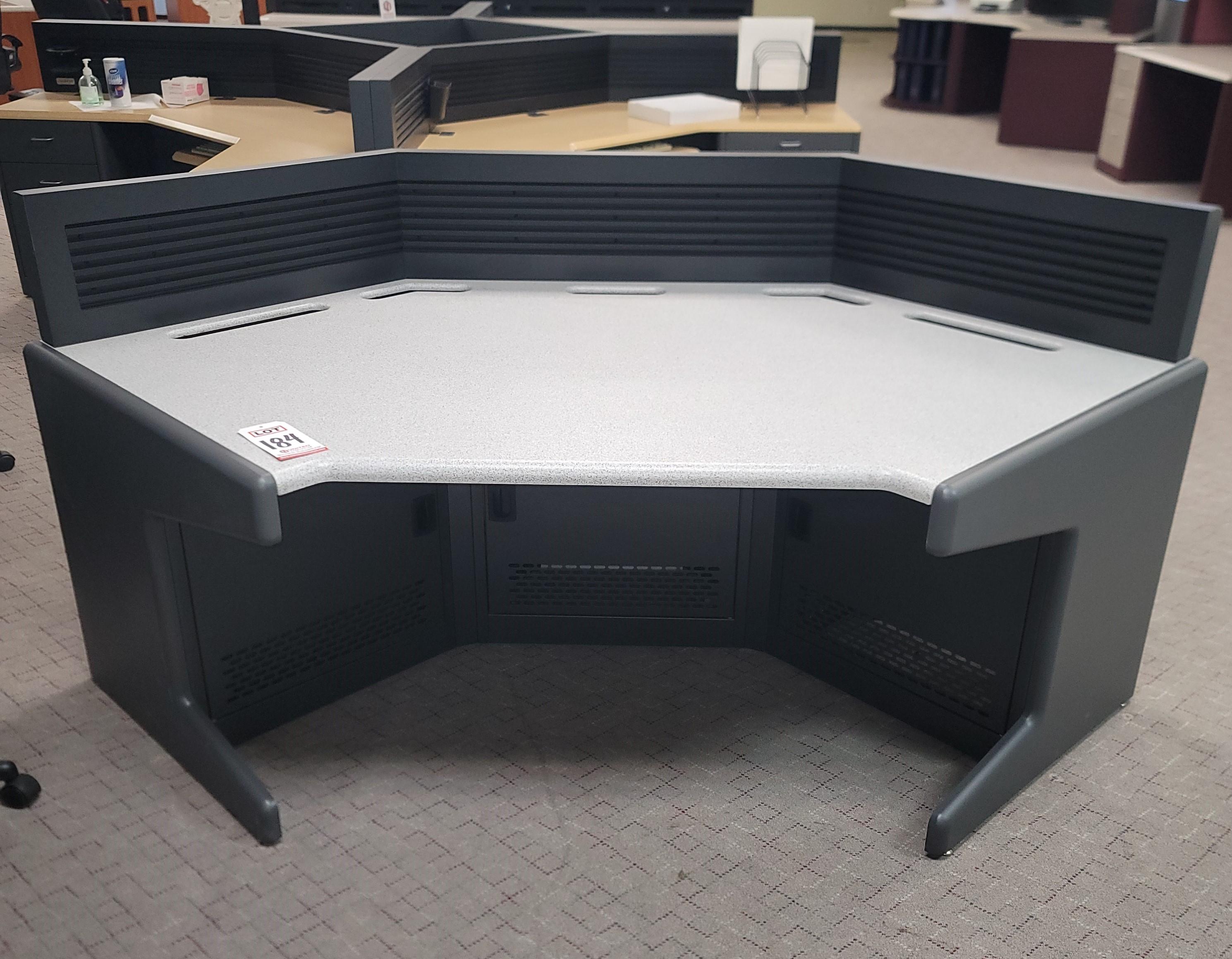 COCKPIT STYLE METAL BASE CONSOLE, SLATWALL, INTEGRATED CPU STORAGE, COLOR: GRANITE & WROUGHT IRON-184