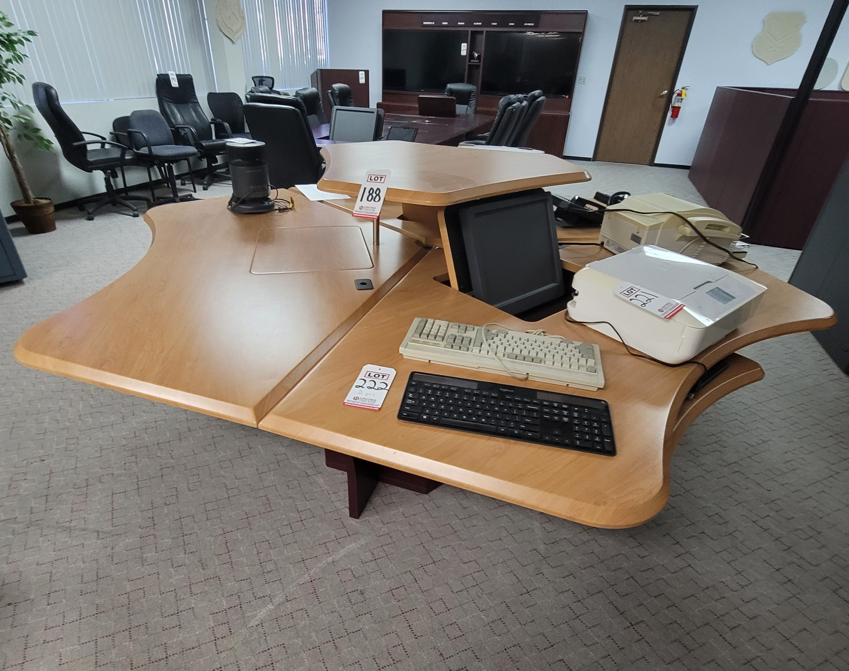 360 DEGREE CONSOLE CONFIGURATION W/ MONITOR FLIP PANELS, COLOR: ASH & SANGRIA-188