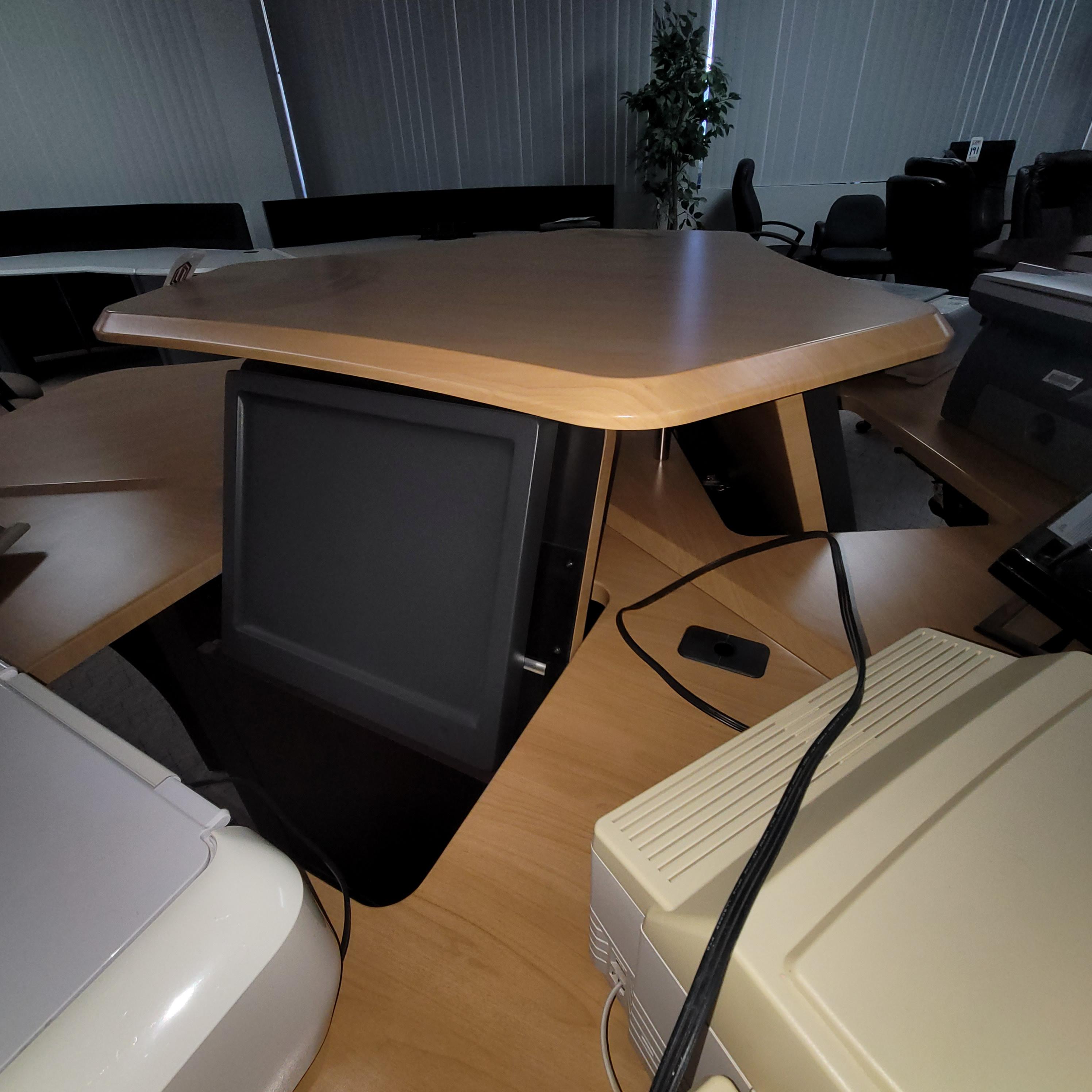 360 DEGREE CONSOLE CONFIGURATION W/ MONITOR FLIP PANELS, COLOR: ASH & SANGRIA-188