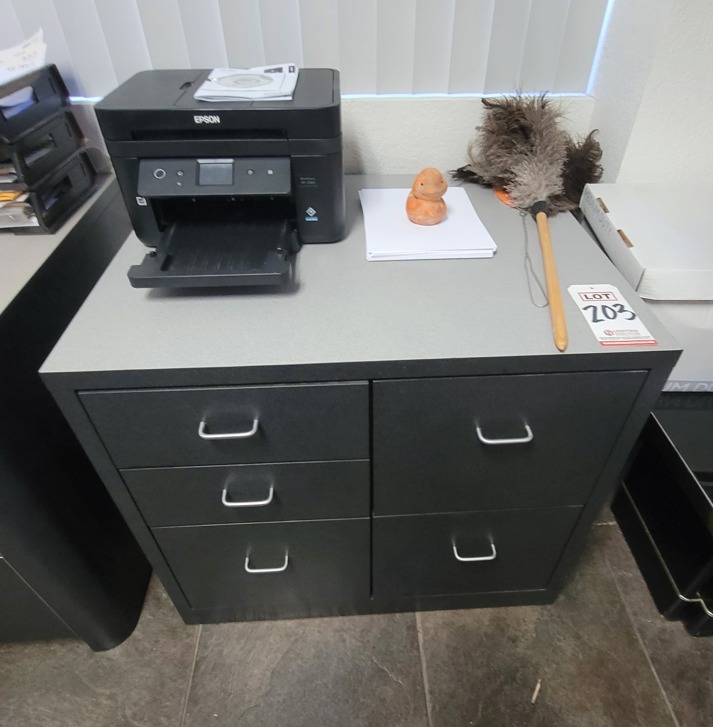 DUAL PEDESTAL STORAGE CABINET, COLOR: CHARCOAL & GREY GRANITE TOP, DIM: 36"W X 30"D X 30"T, CONTENTS NOT INCLUDED-203