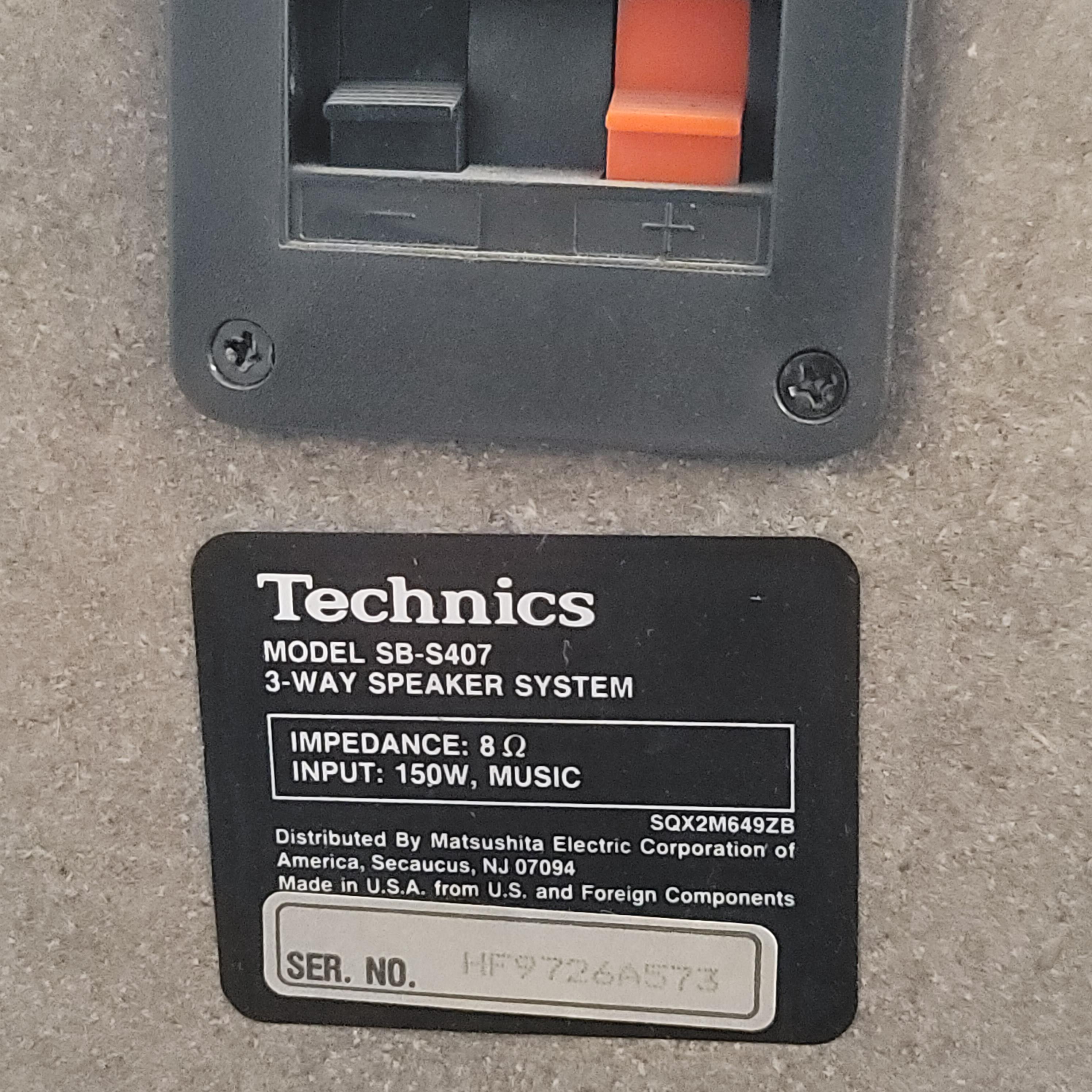 LOT - (2) 3-WAY SPEAKERS, TECHNICS SB-S407-212