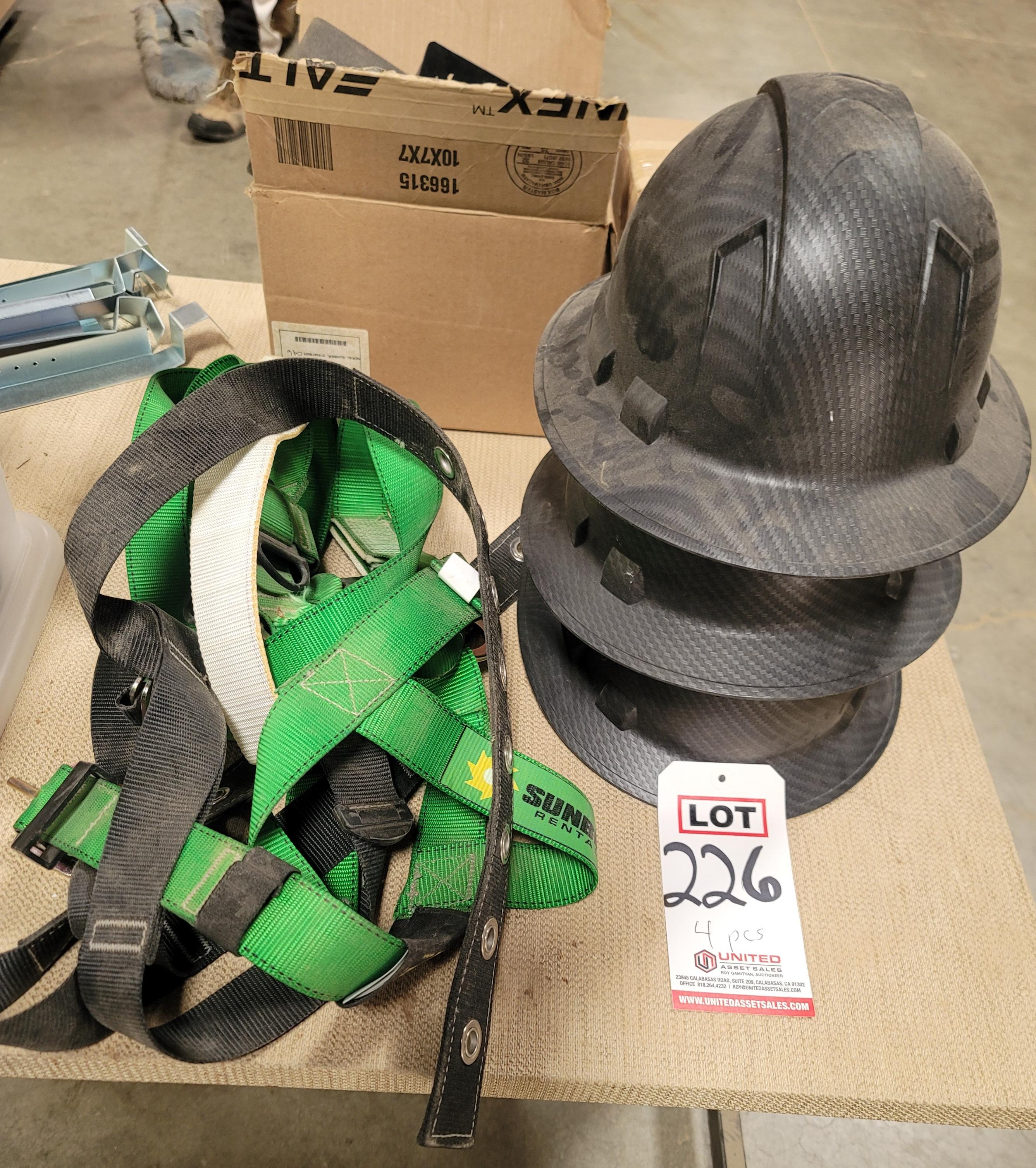 LOT - (3) HARD HATS AND FALL PROTECTION HARNESS-226