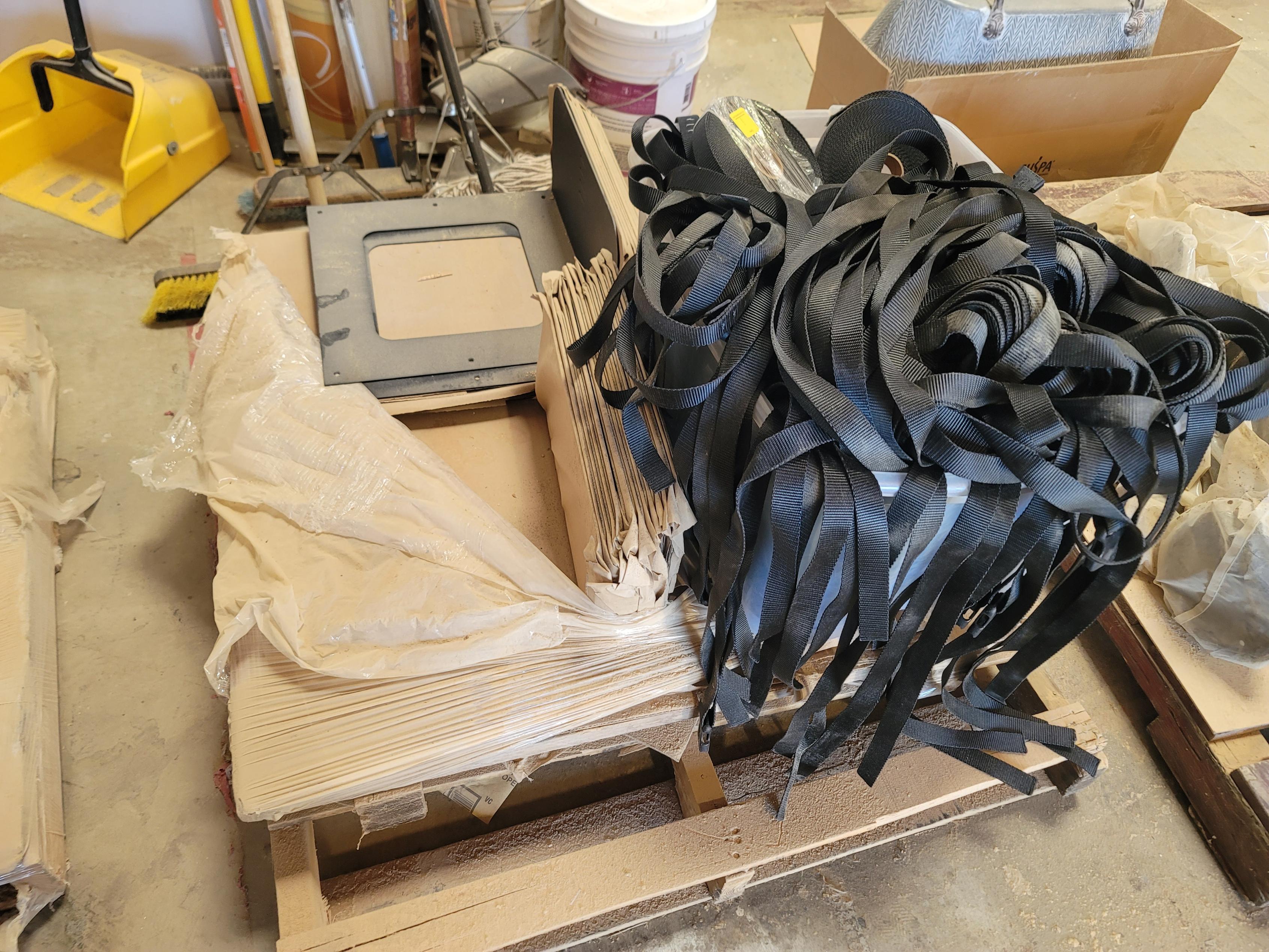 LOT - (3) PALLETS OF MISC. METAL PIECES AND BLACK NYLON STRAPPING-248