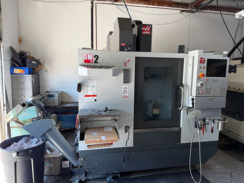 Haas-2022 HAAS DM-2 CNC VERTICAL DRILL/MILL MACHINING CENTER, MOLD MAKER, HAAS CNC CONTROL, TABLE: 34" X 15", XYZ TRAVELS: 28" X 16" X 15", CAT 40 TAPER, 15,000 RPM SPINDLE, SIDE MOUNT 18 ATC, 15 HP, THROUGH SPINDLE COOLANT, PROGRAMMABLE COOLANT NOZZLE, 32 GB EXPANDED MEMORY, WIRELESS INTUITIVE PROBING, TOOL AIR BLAST, CHIP CONVEYOR, 4TH AXIS READY, SUBPLATE, S/N 1197026-25
