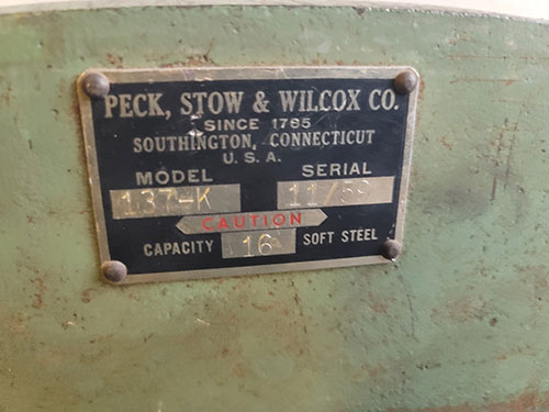 PECK, STOW & WILCOX NO. 137-K FOOT SHEAR, CAPACITY: 37" X 16 GAUGE MILD STEEL-17