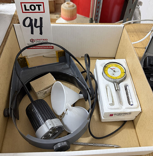 LOT - NEW MHC DIAL INDICATOR, MAGNIFYING HEADLAMP, LED LIGHT, FUNNELS-94