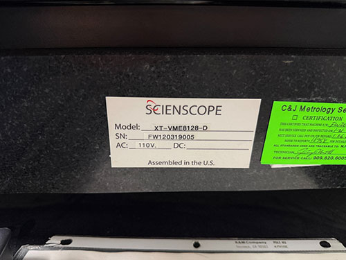 SCIENSCOPE XT-2000 VIDEO MEASUREMENT SYSTEM, MODEL XT-VME8128-D, S/N FW120319005-107A