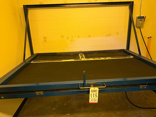 VACUUM TABLE W/ EXPOSURE LAMP, TABLE MEASURES 79" X 62", OLEC OLITE AL-53 UV PRINTING LAMP & POWER SUPPLY-118