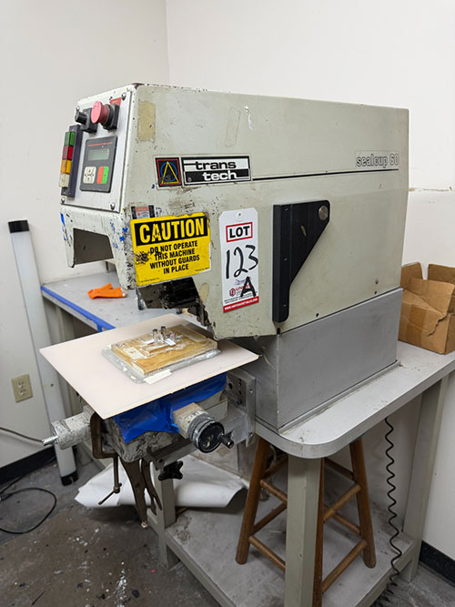 TRANS TECH SEALCUP 60 PAD PRINTING MACHINE, 600-4200 CYCLES/HOUR, S/N TAS6091150018-123A