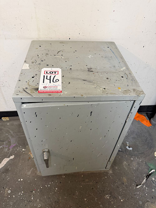 SPRAY PAINT CABINET, 24+ CAN CAPACITY, 18" X 18" X 26" HT, SOLD W/ CONTENTS-146