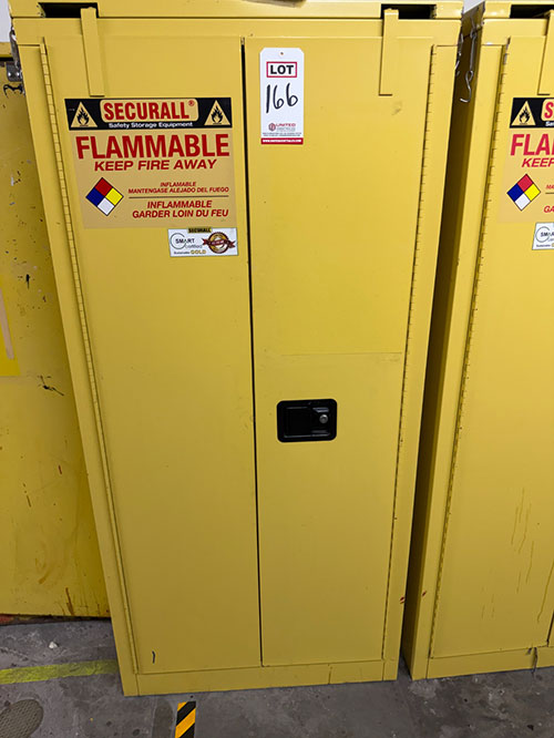 SECURALL FLAMMABLE LIQUID STORAGE CABINET, 120-GAL CAP, MODEL P3120, 31" X 32" X 66" HT-166