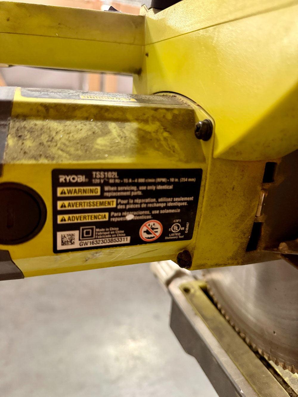 RYOBI 10" SLIDING COMPOUND MITER SAW, MODEL TSS102L, W/ DEWALT DWX725 HEAVY DUTY WORK STAND-8