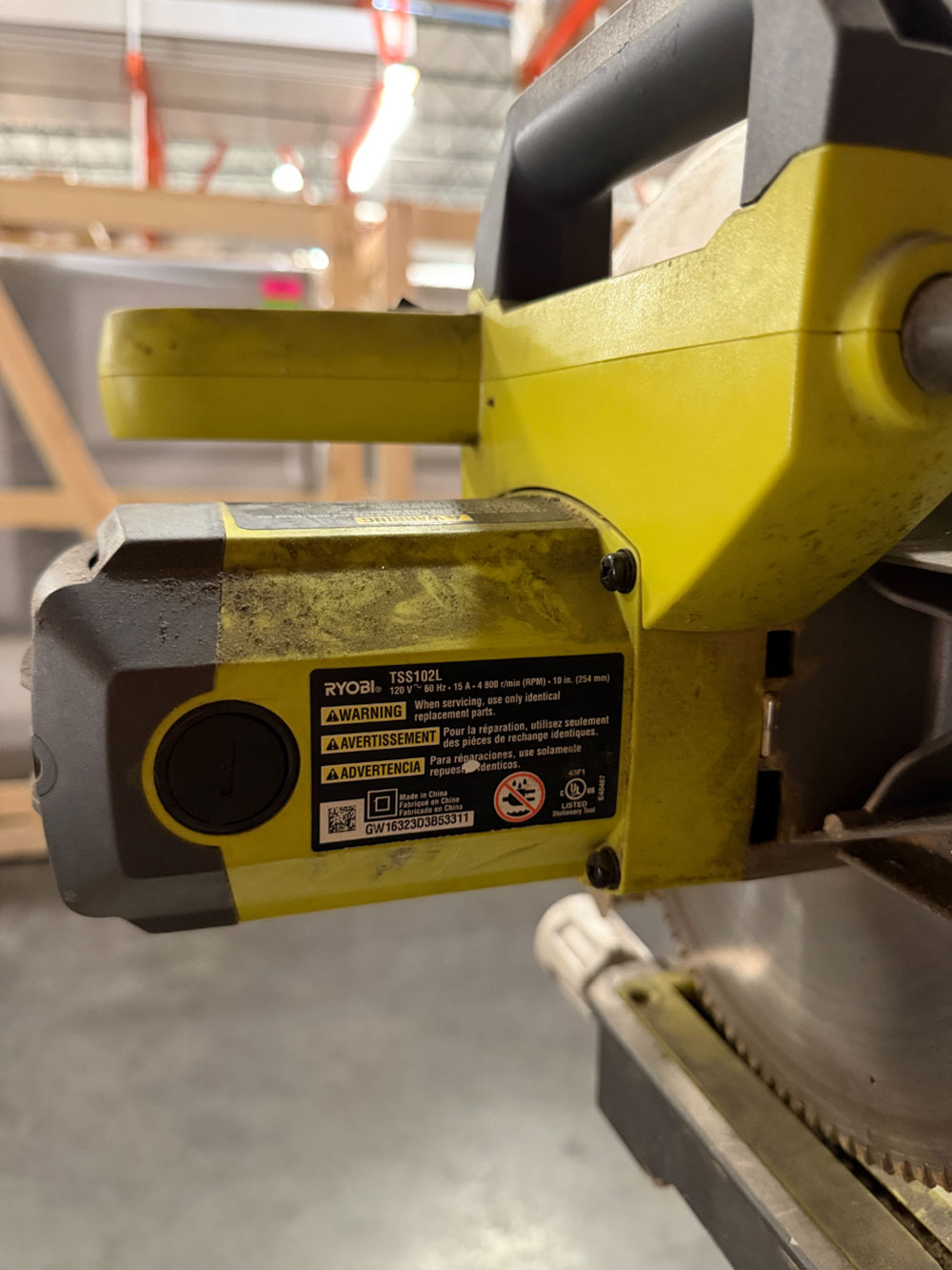 RYOBI 10" SLIDING COMPOUND MITER SAW, MODEL TSS102L, W/ DEWALT DWX725 HEAVY DUTY WORK STAND-8