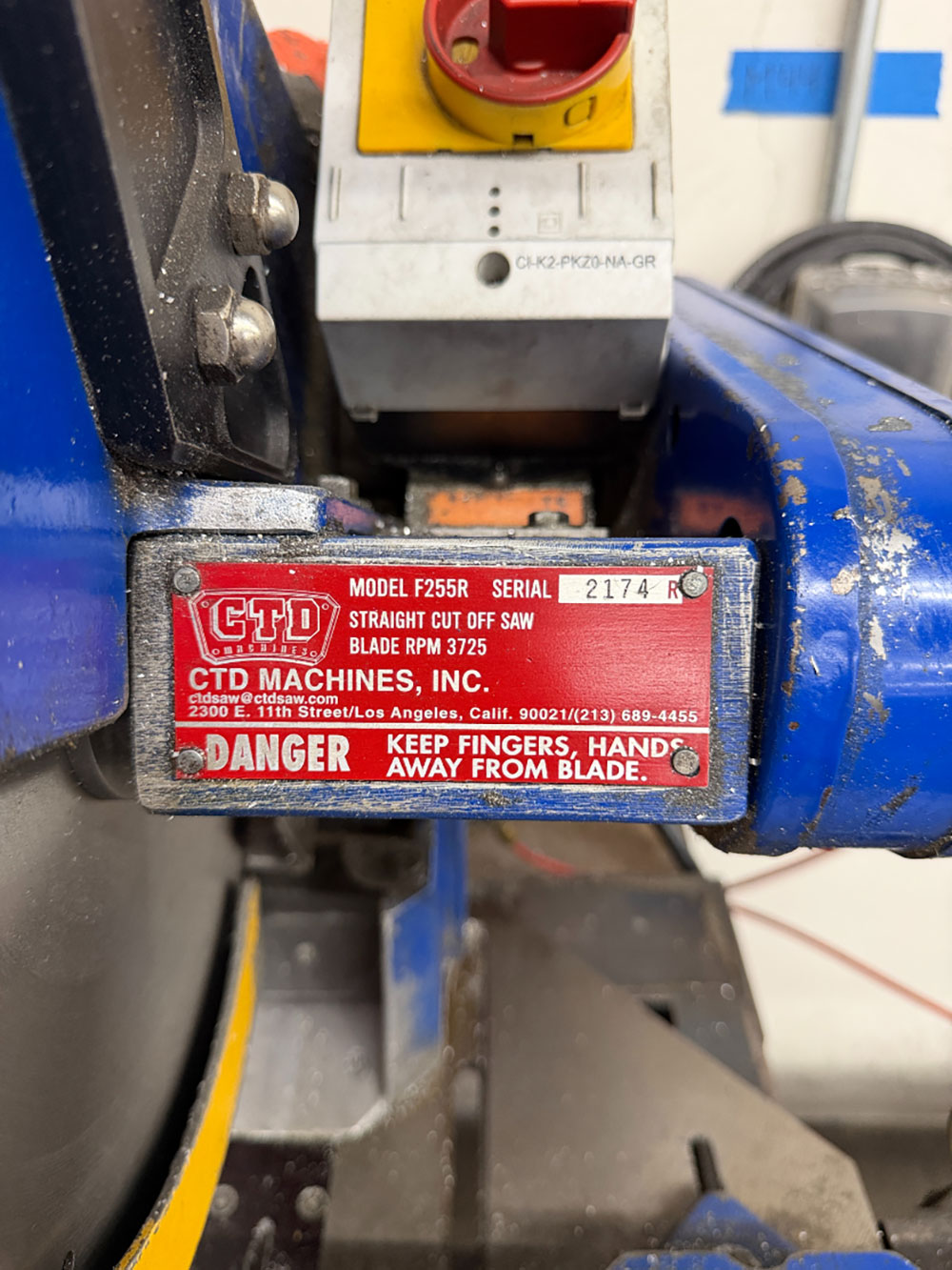 CTD 12" STRAIGHT CUT OFF SAW, MODEL F255R, 3725 RPM, S/N 2174R, W/ (2) PNEUMATIC MATERIAL HOLD DOWNS-10