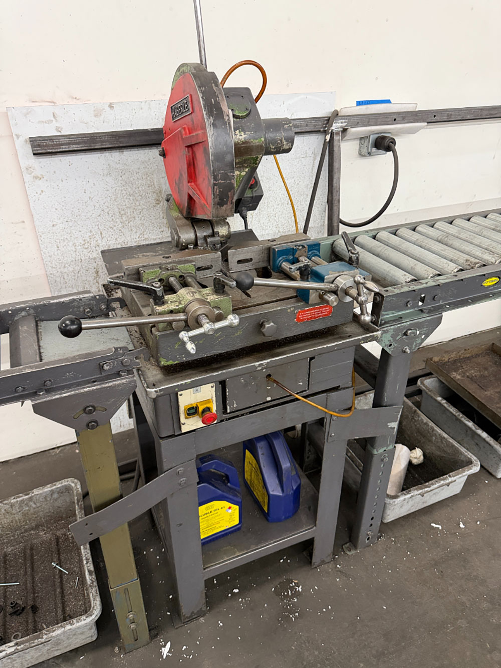 HABERLE 13" MITERING COLD SAW, MODEL HL4, S/N 124341286, W/ 23' ROLLER INFEED/OUTFEED TABLES-17