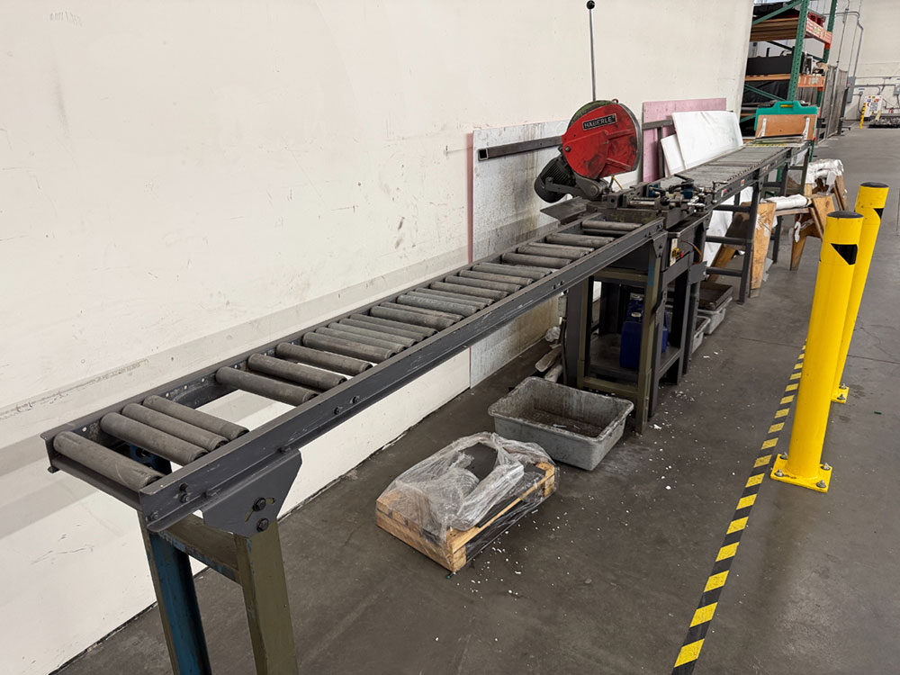 HABERLE 13" MITERING COLD SAW, MODEL HL4, S/N 124341286, W/ 23' ROLLER INFEED/OUTFEED TABLES-17