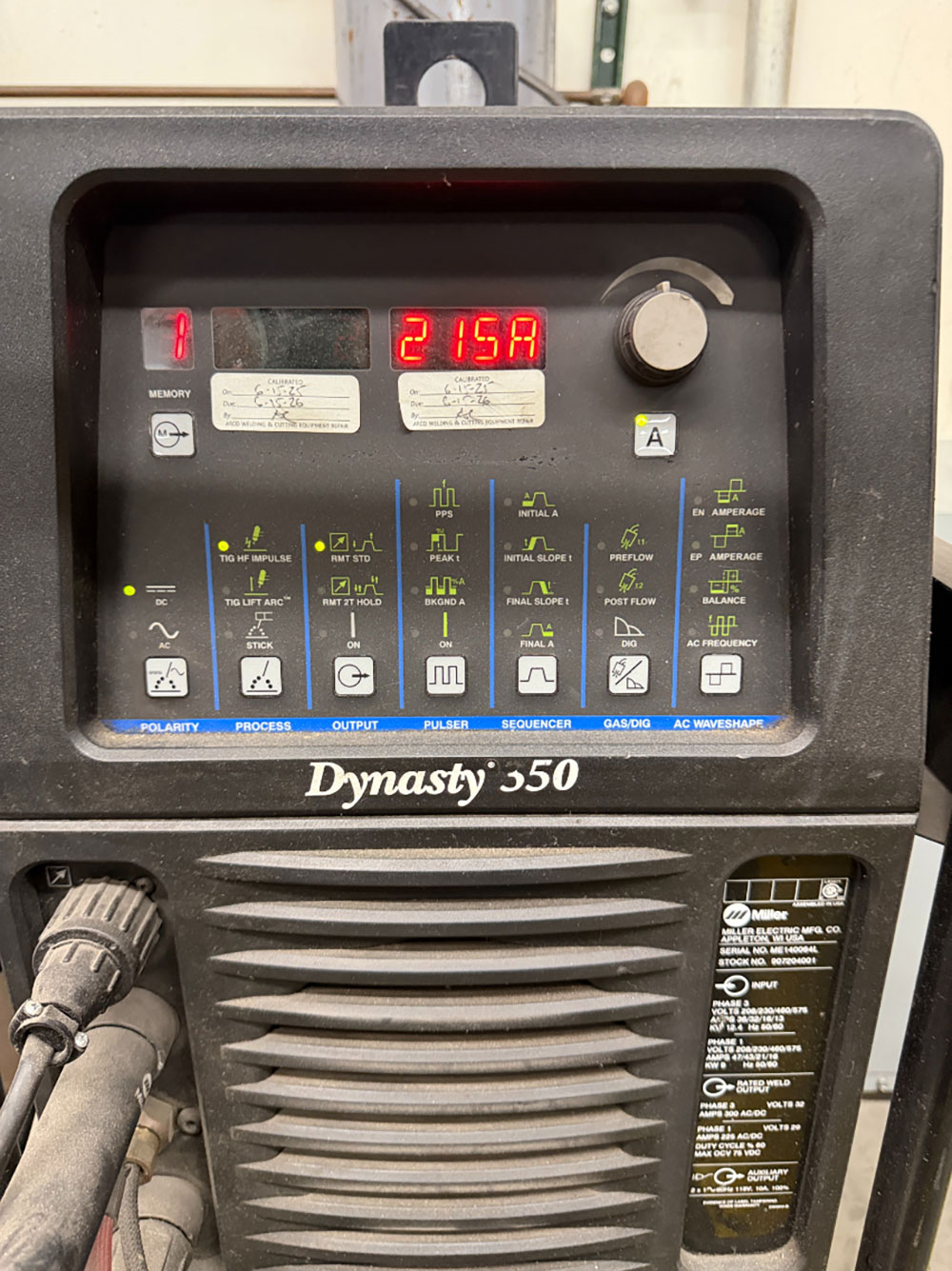 MILLER DYNASTY 350 WELDING POWER SOURCE, STOCK NO. 907204001, S/N ME140064L, W/ COOLMATE 3.5 CHILLER, GAS CYLINDER NOT INCLUDED-39