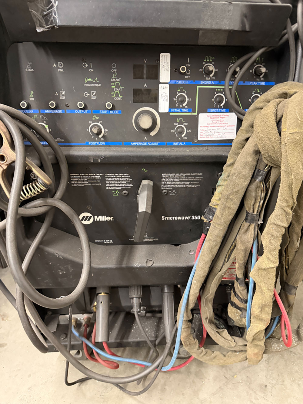 MILLER SYNCROWAVE 350LX WELDING POWER SOURCE, STOCK NO. 907198-03-1, S/N LG190069L, W/ MILLER COOLMATE 3 CHILLER, FOOT CONTROL-40