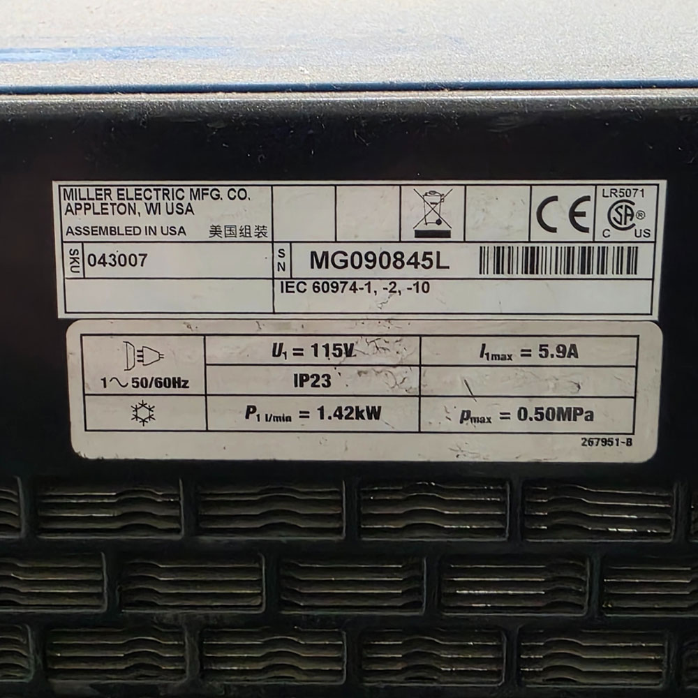 MILLER SYNCROWAVE 350LX WELDING POWER SOURCE, STOCK NO. 907198-03-1, S/N LG190069L, W/ MILLER COOLMATE 3 CHILLER, FOOT CONTROL-40