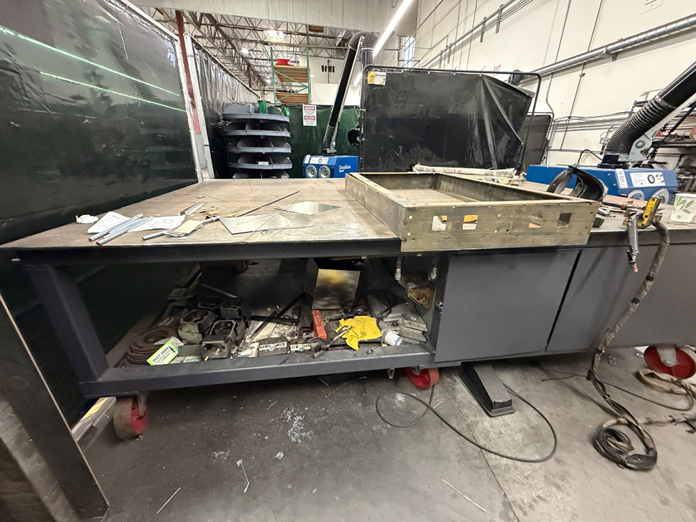 WELDING TABLE W/ 6-1/2' X 10' X 1/2" THICK TOP, 36" TOP HT, STEEL CASTERS, CONTENTS NOT INCLUDED-45