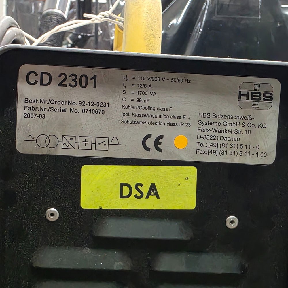 LOT - HBS CD2301 STUD WELDER W/ GUN AND LEADS-46C