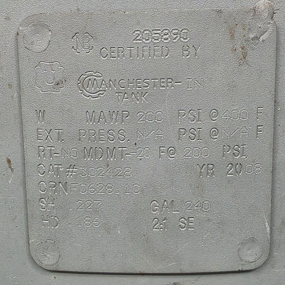2008 AIR RECEIVING TANK, 240-GALLON CAPACITY-52A
