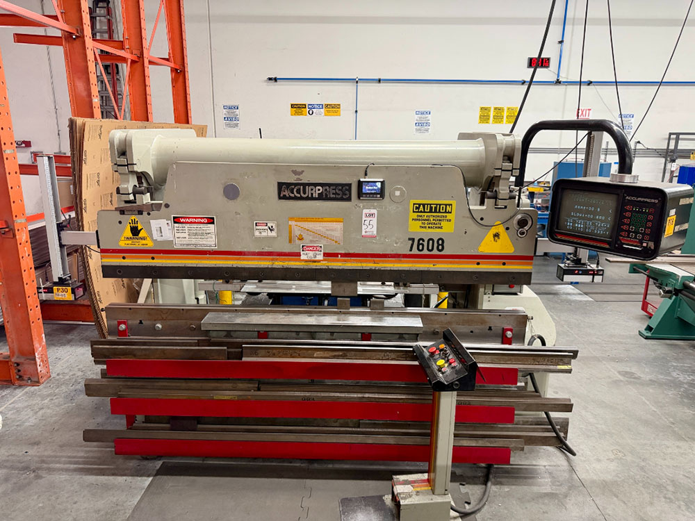 1991 ACCURPRESS 7608 PRESS BRAKE, 60 TON X 8' BED, ACCURPRESS CNC GAUGE SYSTEM, S/N 1846-55