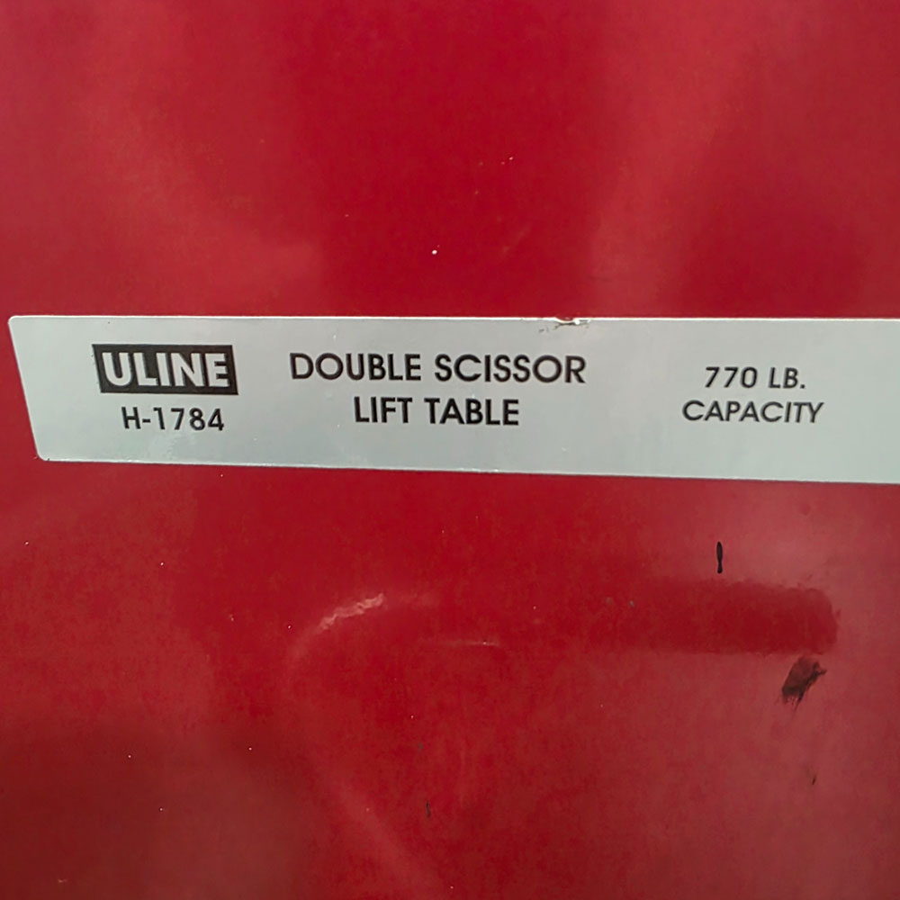ULINE DOUBLE SCISSOR LIFT TABLE, MODEL H-1784, 20" X 36", 770 LB CAPACITY-61