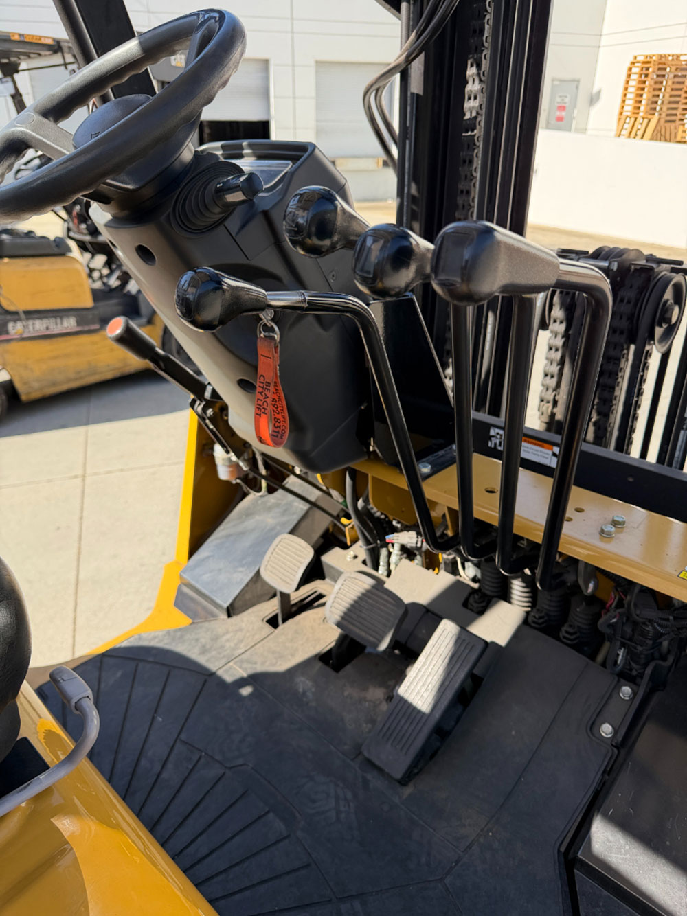 2023 CATERPILLAR LPG FORKLIFT, MODEL GC40K, 8,000 LB CAPACITY, 3-STAGE MAST, SIDE SHIFT, 8' FORKS, SOLID CUSHION TIRES, LOAD LIGHTS, REARVIEW MIRRORS, CLEARCAP RAINCAP, APPROX. 498 HOURS, S/N AT87B11599-63