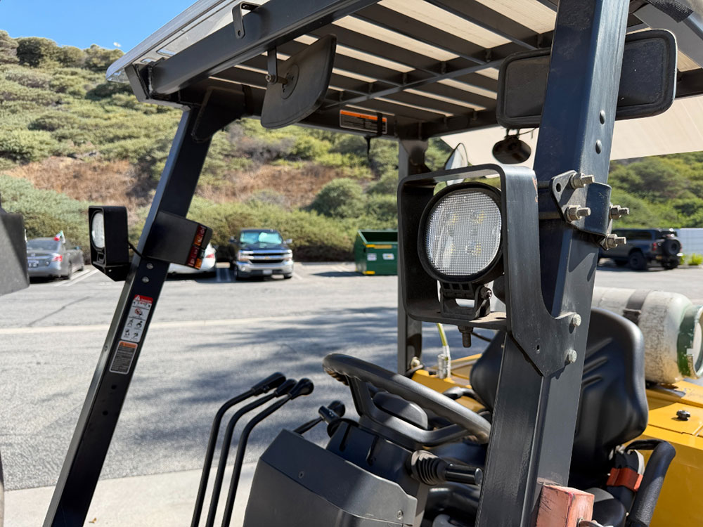2023 CATERPILLAR LPG FORKLIFT, MODEL GC40K, 8,000 LB CAPACITY, 3-STAGE MAST, SIDE SHIFT, 8' FORKS, SOLID CUSHION TIRES, LOAD LIGHTS, REARVIEW MIRRORS, CLEARCAP RAINCAP, APPROX. 498 HOURS, S/N AT87B11599-63