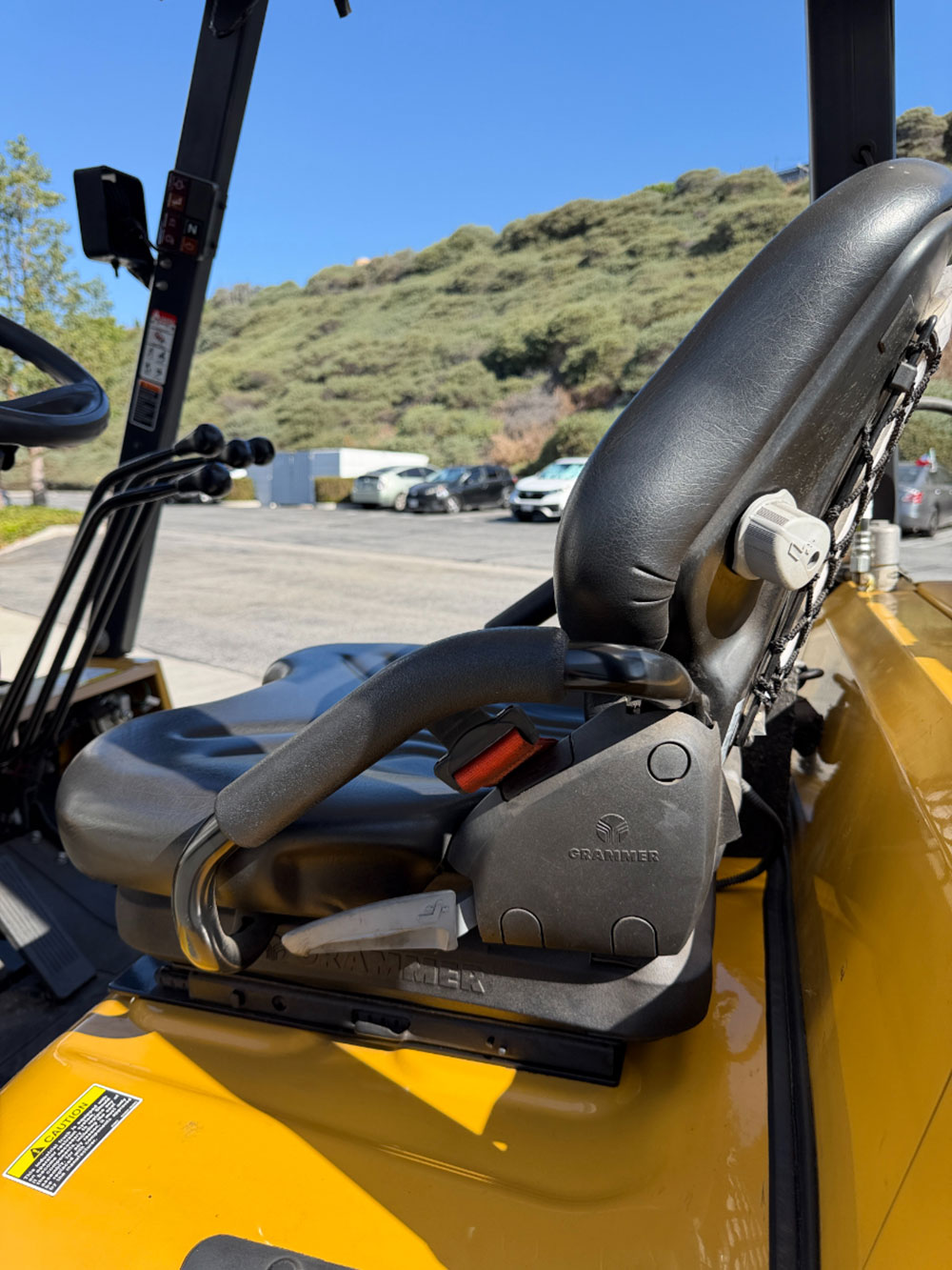 2023 CATERPILLAR LPG FORKLIFT, MODEL GC40K, 8,000 LB CAPACITY, 3-STAGE MAST, SIDE SHIFT, 8' FORKS, SOLID CUSHION TIRES, LOAD LIGHTS, REARVIEW MIRRORS, CLEARCAP RAINCAP, APPROX. 498 HOURS, S/N AT87B11599-63