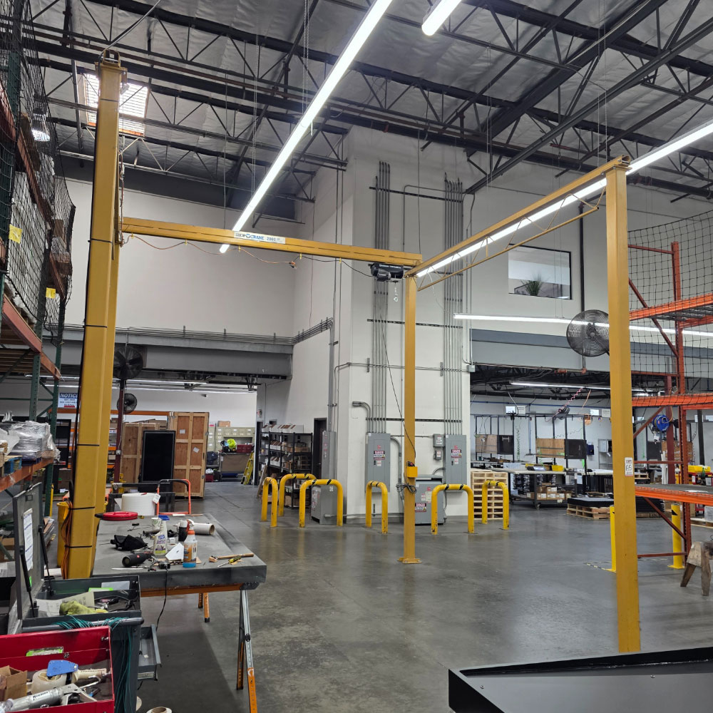 SHOP CRANE 2,000 LB CAPACITY FREESTANDING BRIDGE CRANE W/ ELECTRIC CABLE HOIST, PENDANT CONTROL, 14-1/2' BRIDGE LENGTH, 14-1/2' RUNWAY LENGTH, 12-1/2' HIGHEST HOOK HT, APPROX. 15' OVERALL HT-65