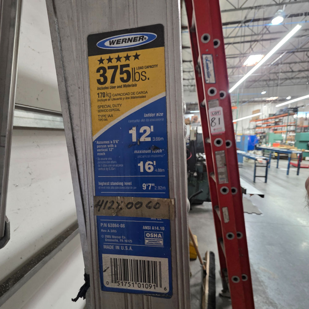 WERNER 12' ALUMINUM LADDER, 375 LB CAPACITY-83